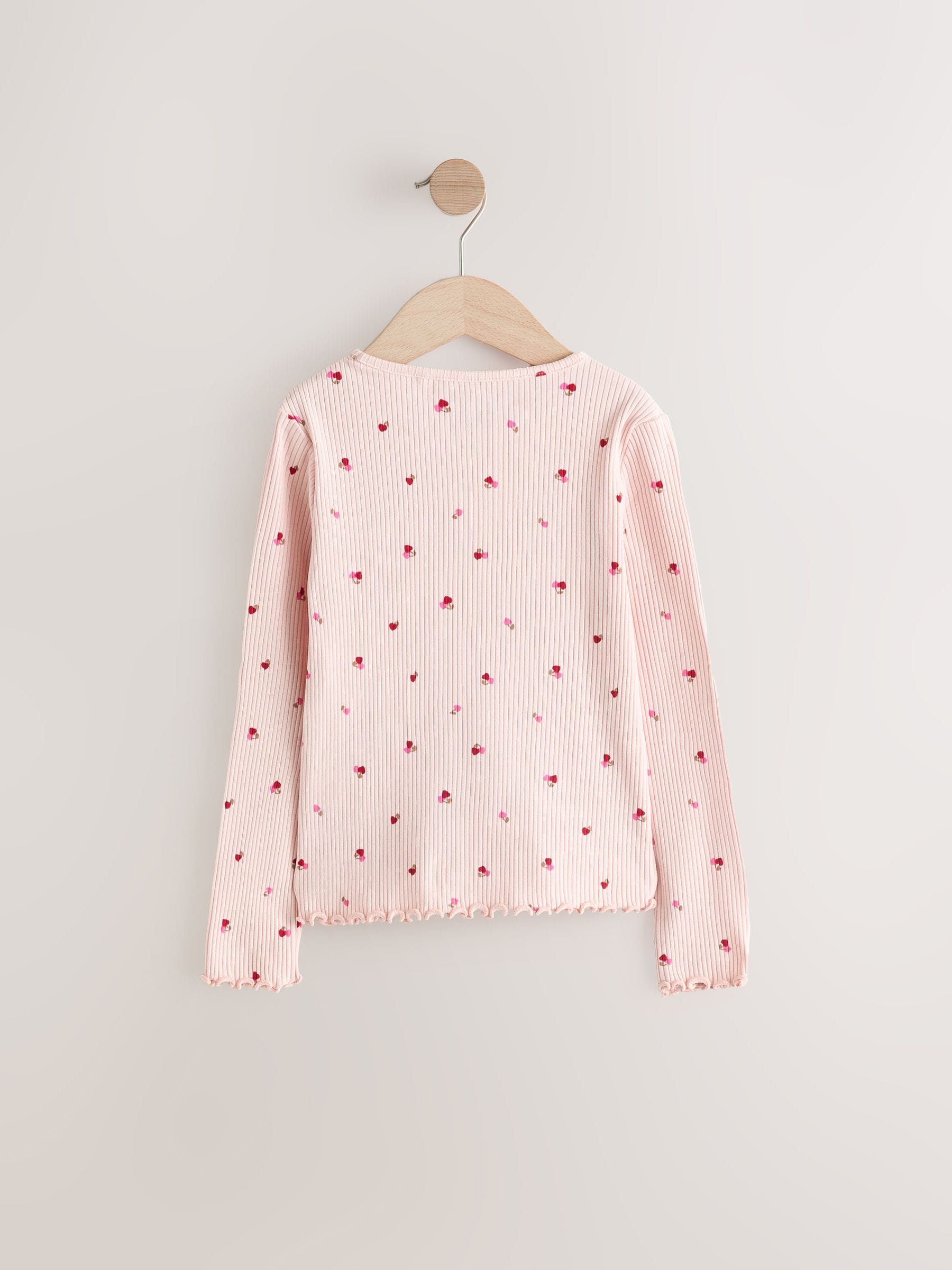 Pink Cherry Hearts Rib Long Sleeve T-Shirt (3mths-7yrs)