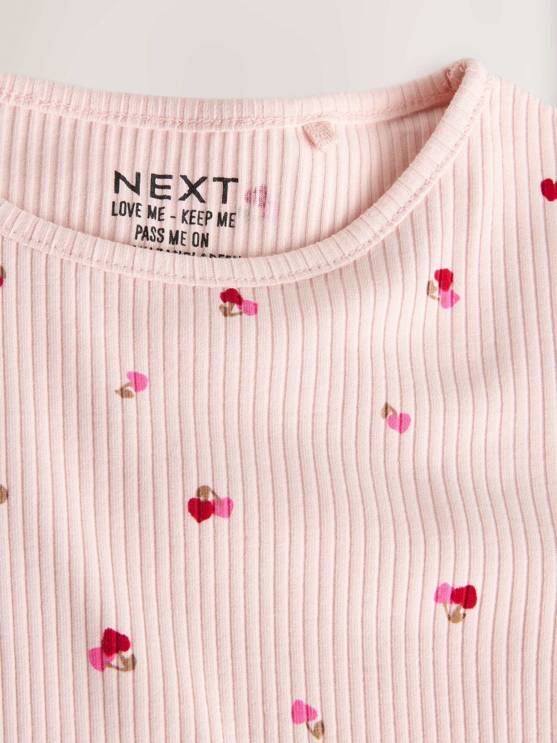 Pink Cherry Hearts Rib Long Sleeve T-Shirt (3mths-7yrs)