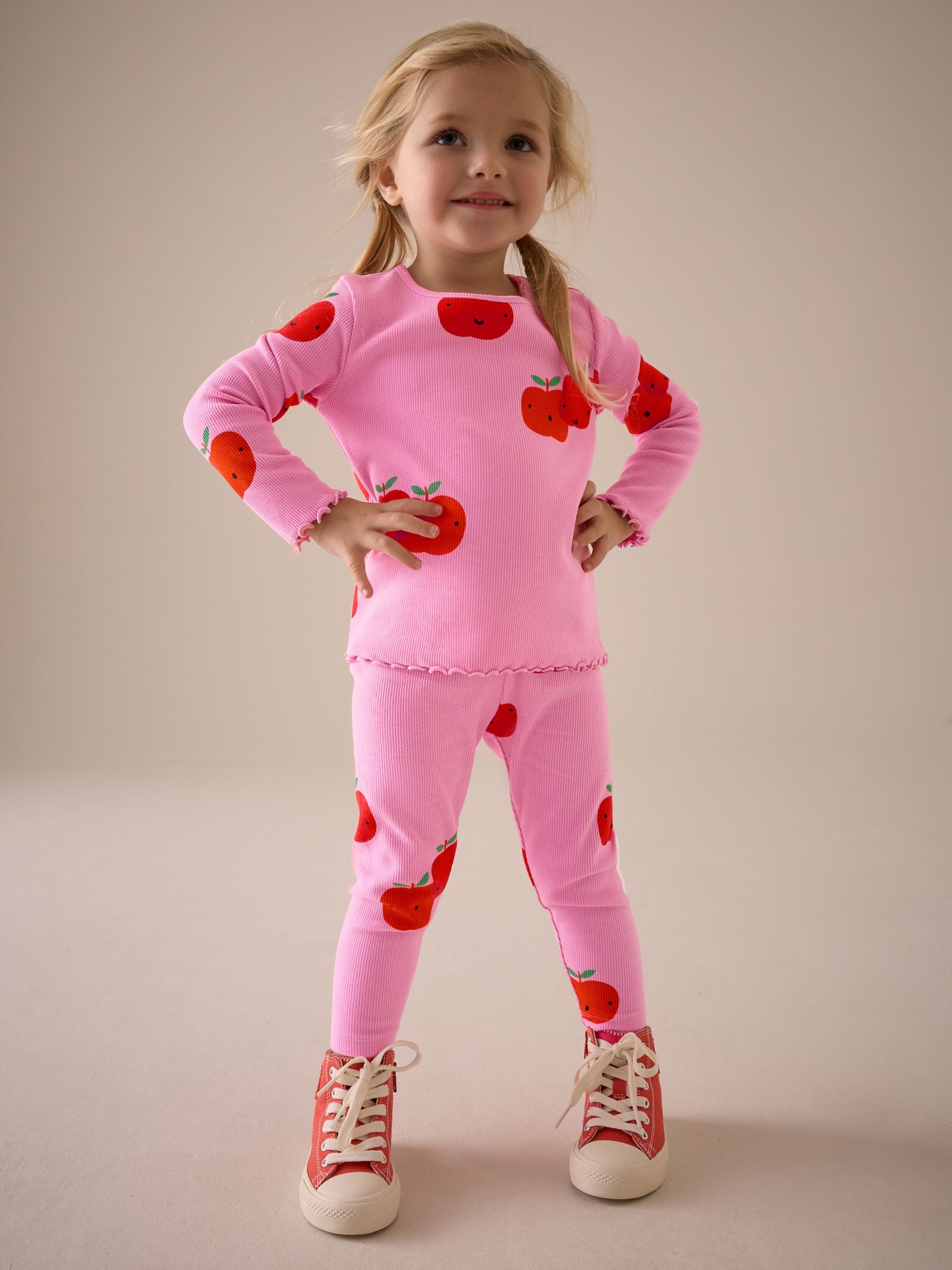 Pink Apple Character Rib Long Sleeve T-Shirt (3mths-7yrs)