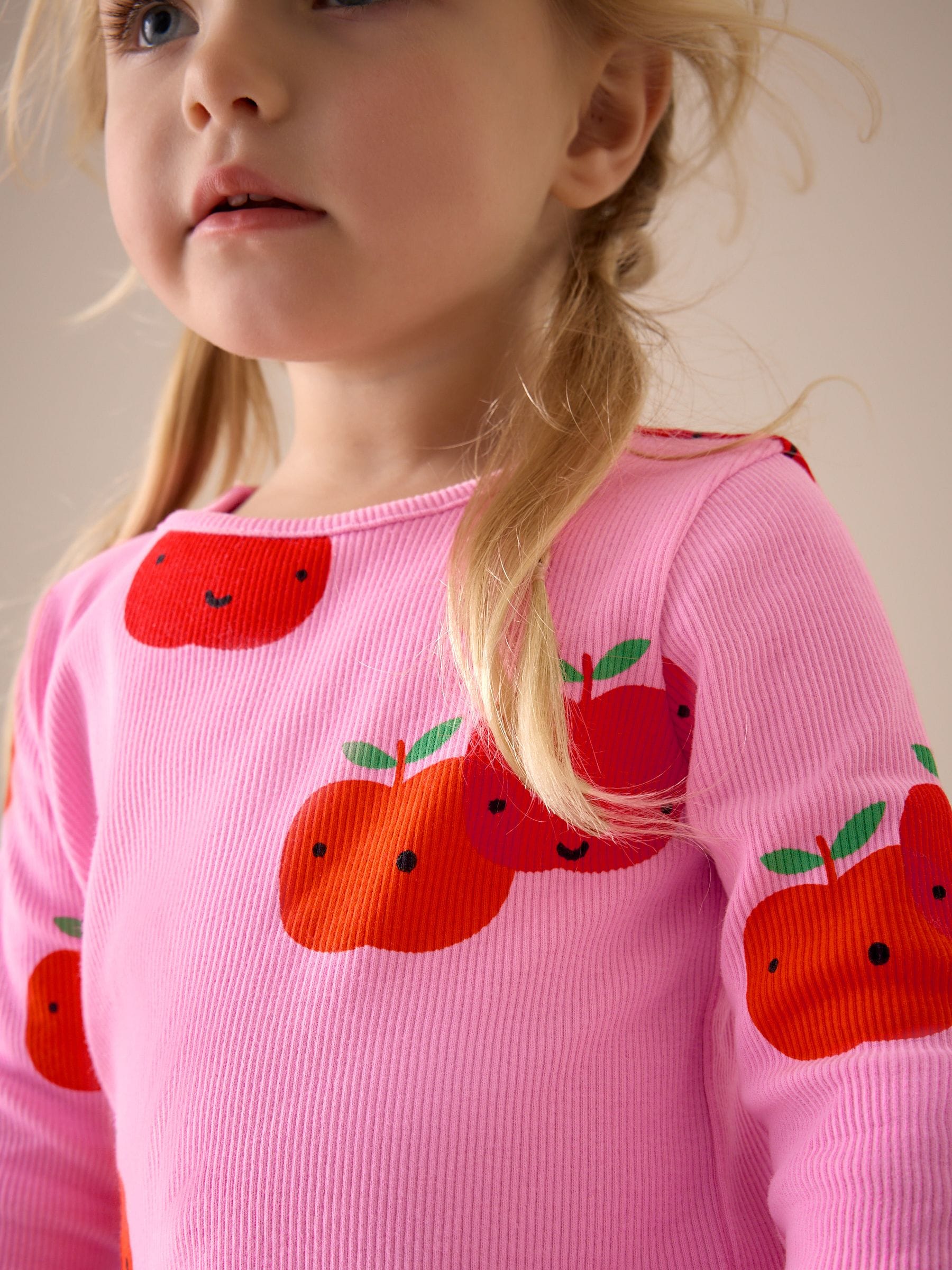 Pink Apple Character Rib Long Sleeve T-Shirt (3mths-7yrs)