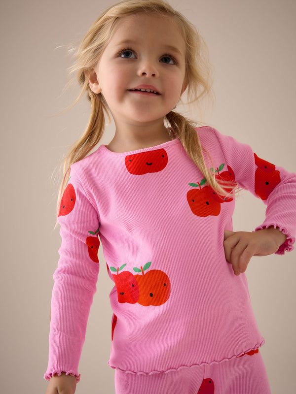 Pink Apple Character Rib Long Sleeve T-Shirt (3mths-7yrs)