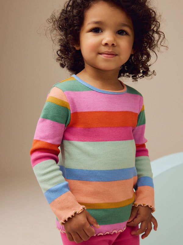 Rainbow Stripe Rib Long Sleeve T-Shirt (3mths-7yrs)