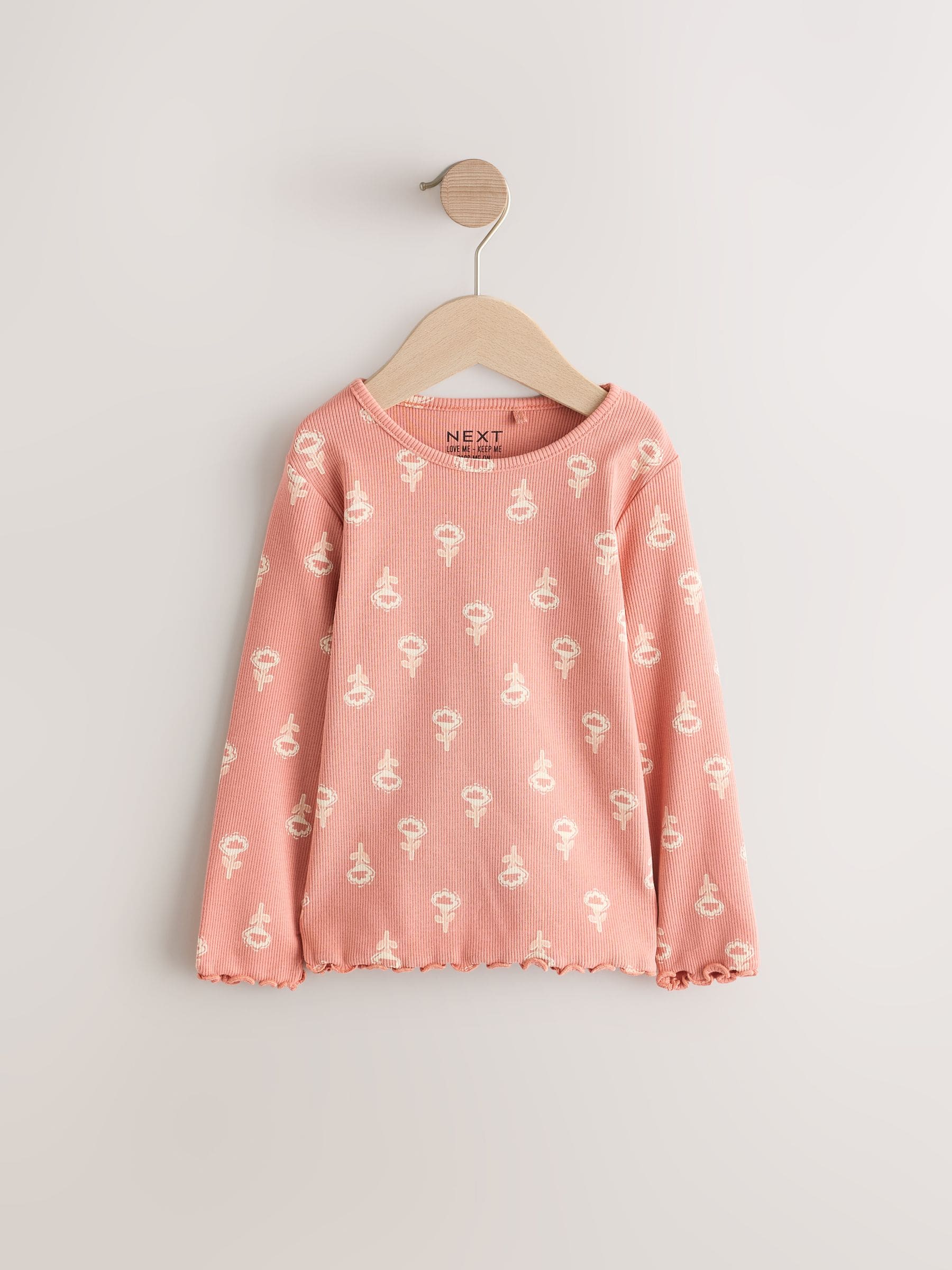 Pink Flower Rib Long Sleeve T-Shirt (3mths-7yrs)