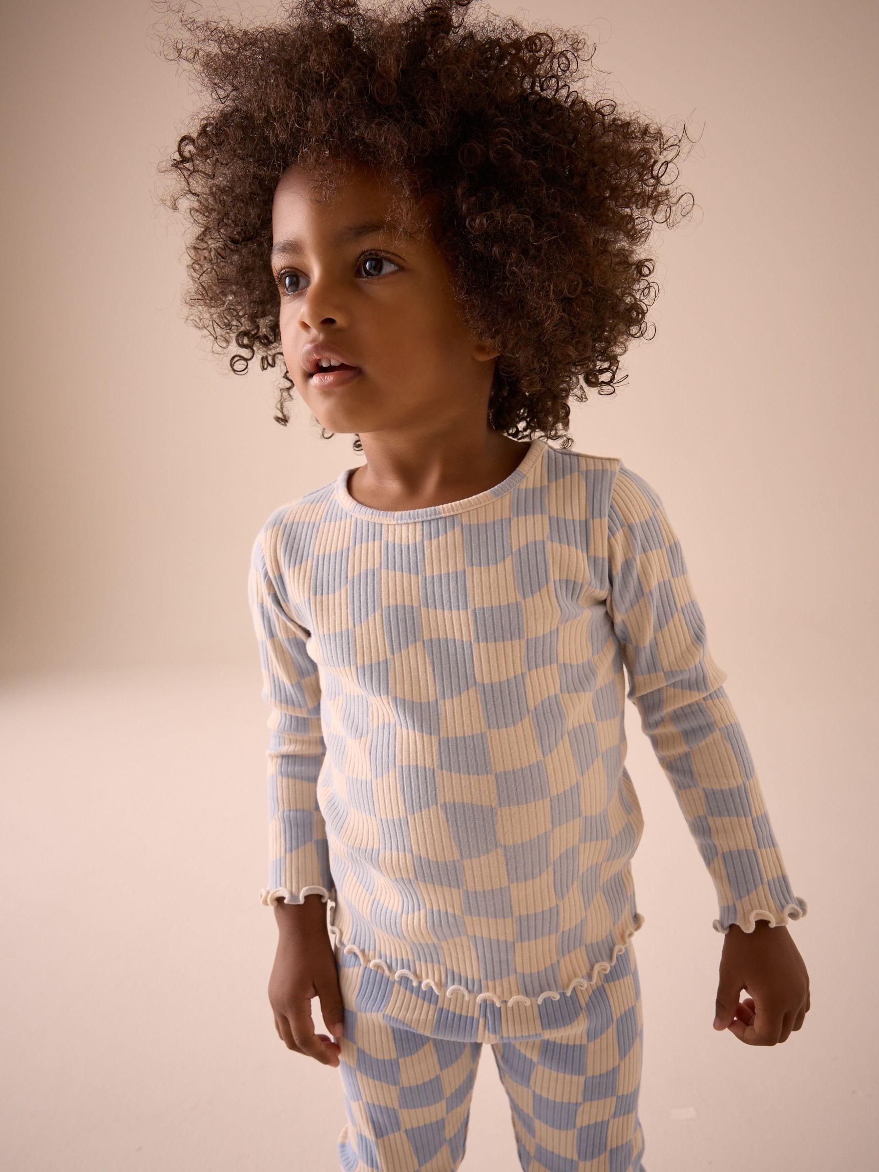 Blue Checkerboard Rib Long Sleeve T-Shirt (3mths-7yrs)