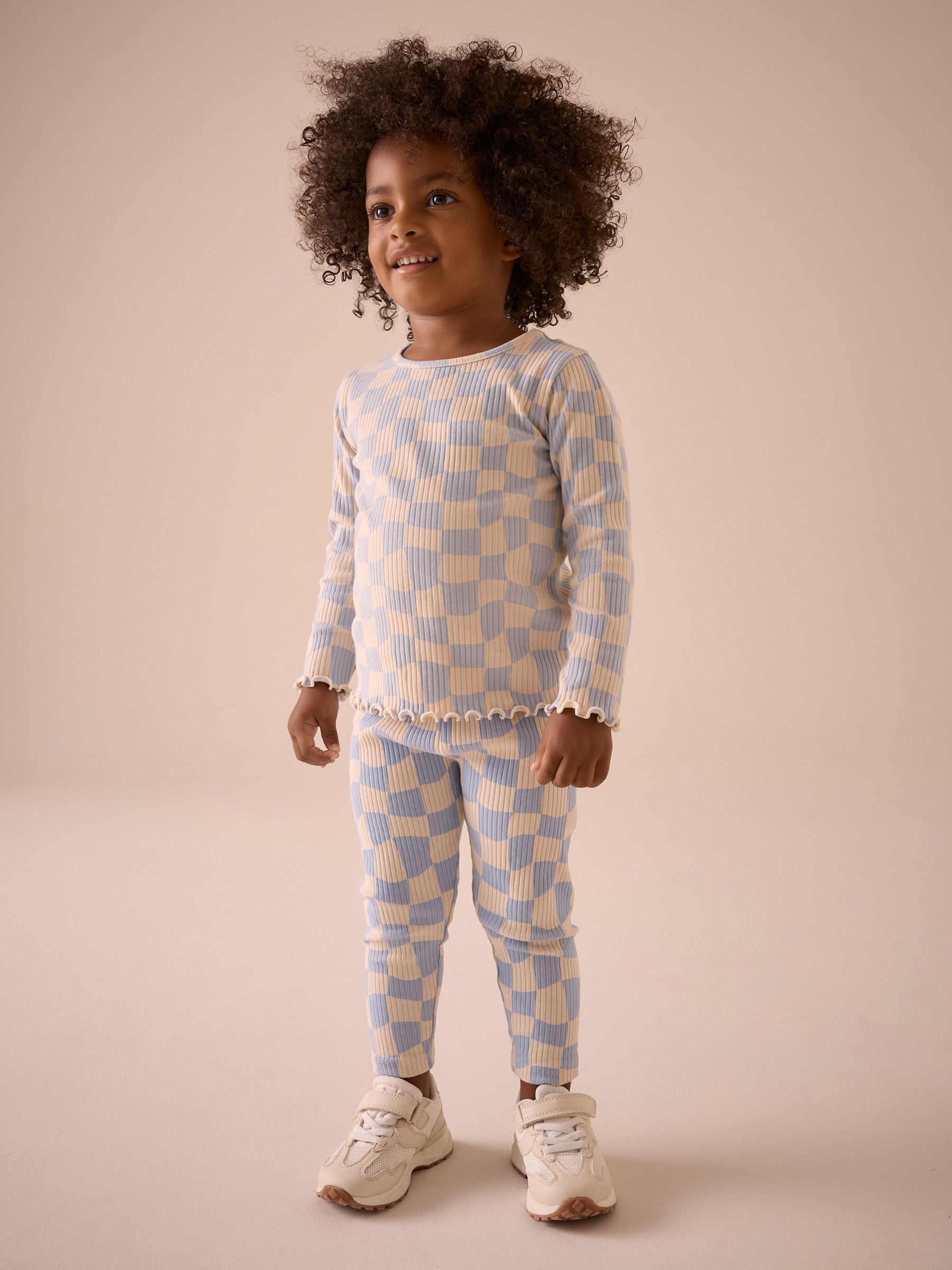 Blue Checkerboard Rib Long Sleeve T-Shirt (3mths-7yrs)