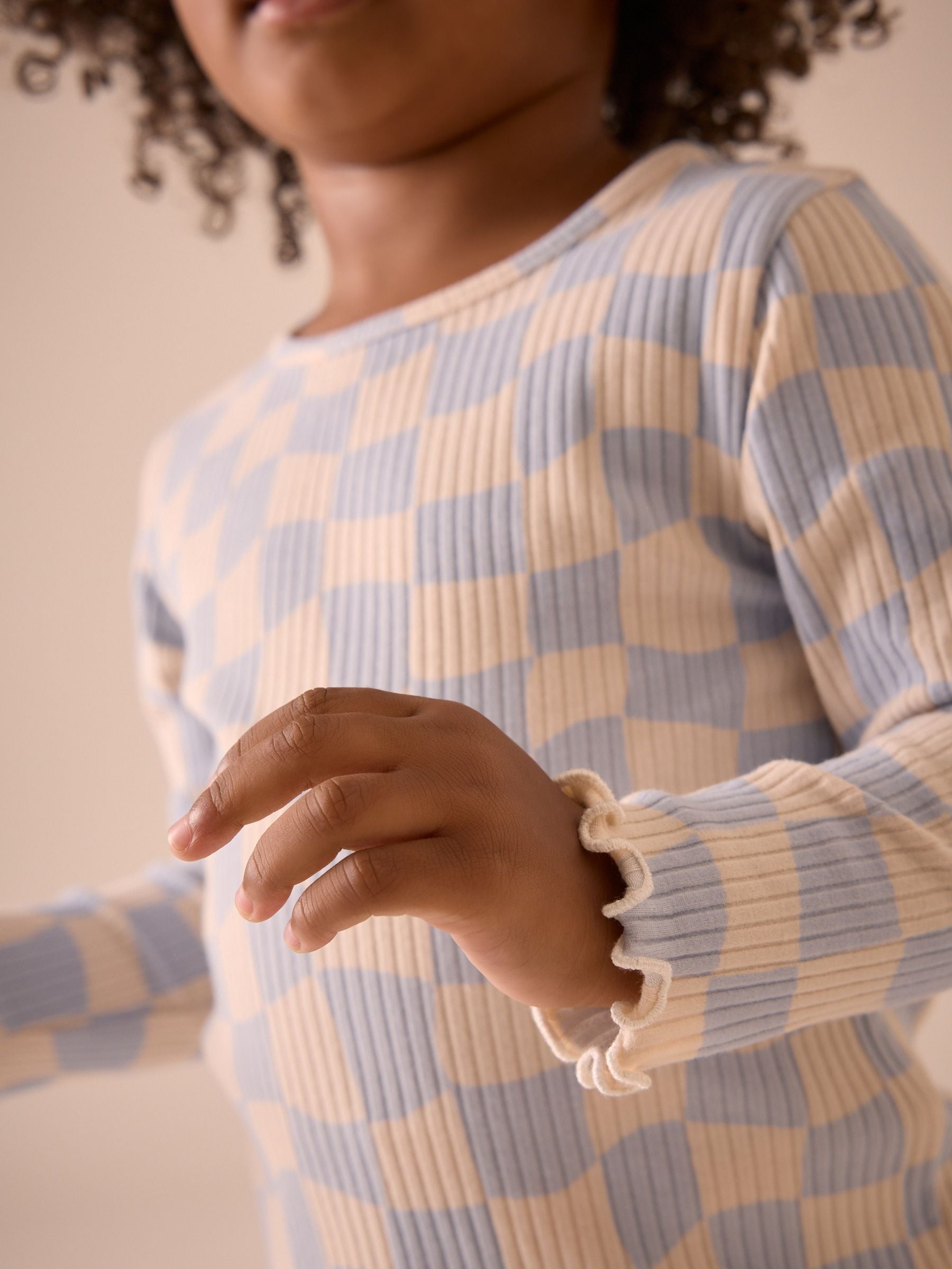 Blue Checkerboard Rib Long Sleeve T-Shirt (3mths-7yrs)