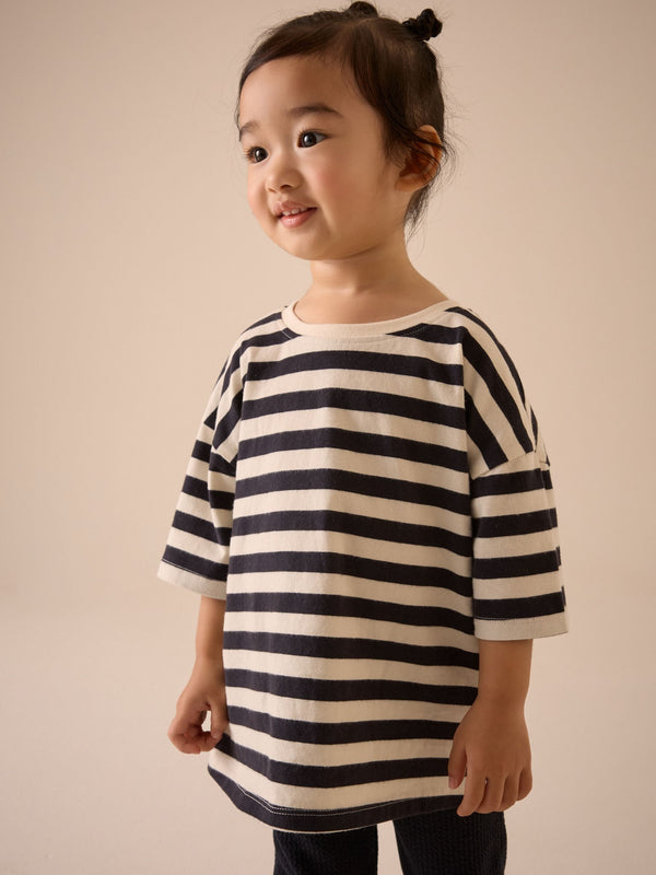 Black & White Stripe Girls Short Sleeve 100% Cotton T-Shirt (3mths-7yrs)