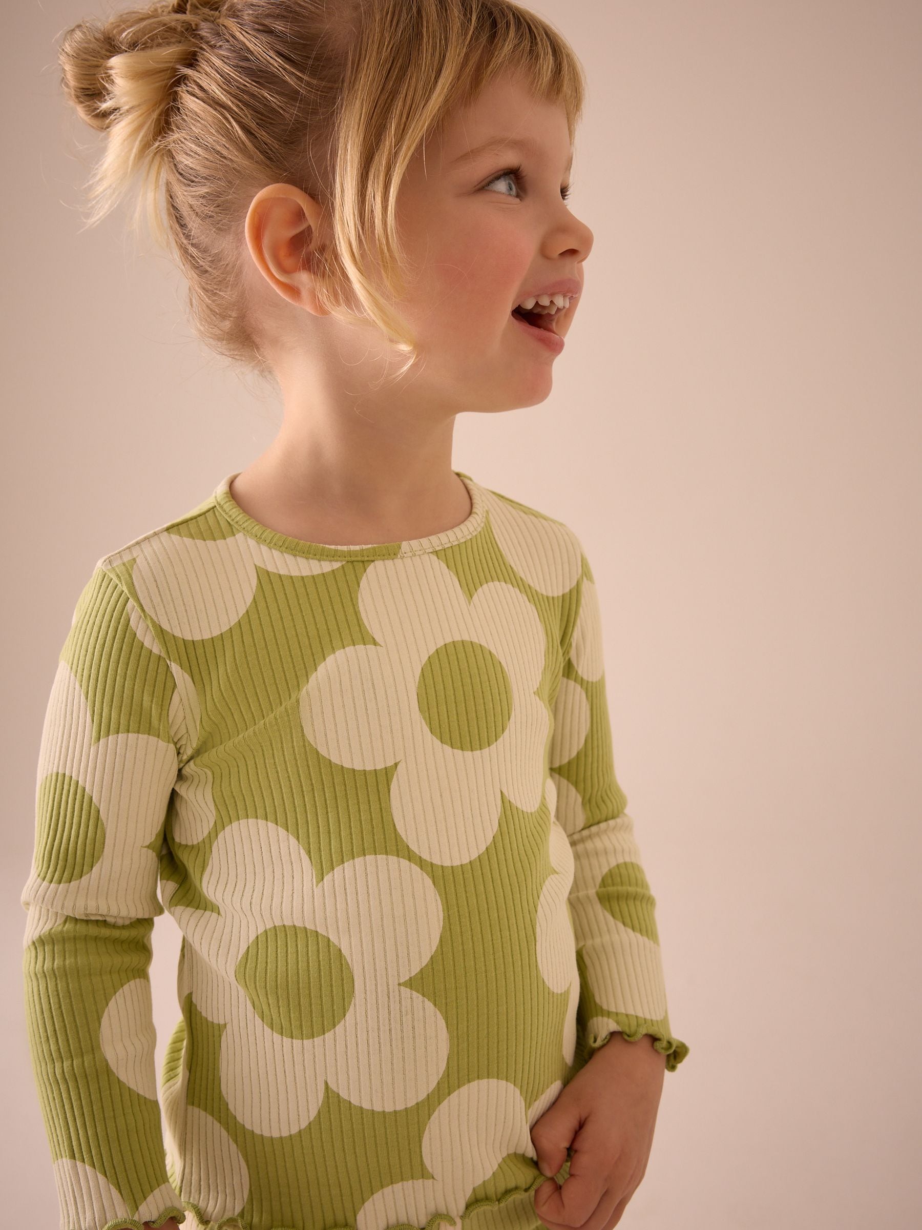 Green Flower Rib Long Sleeve T-Shirt (3mths-7yrs)