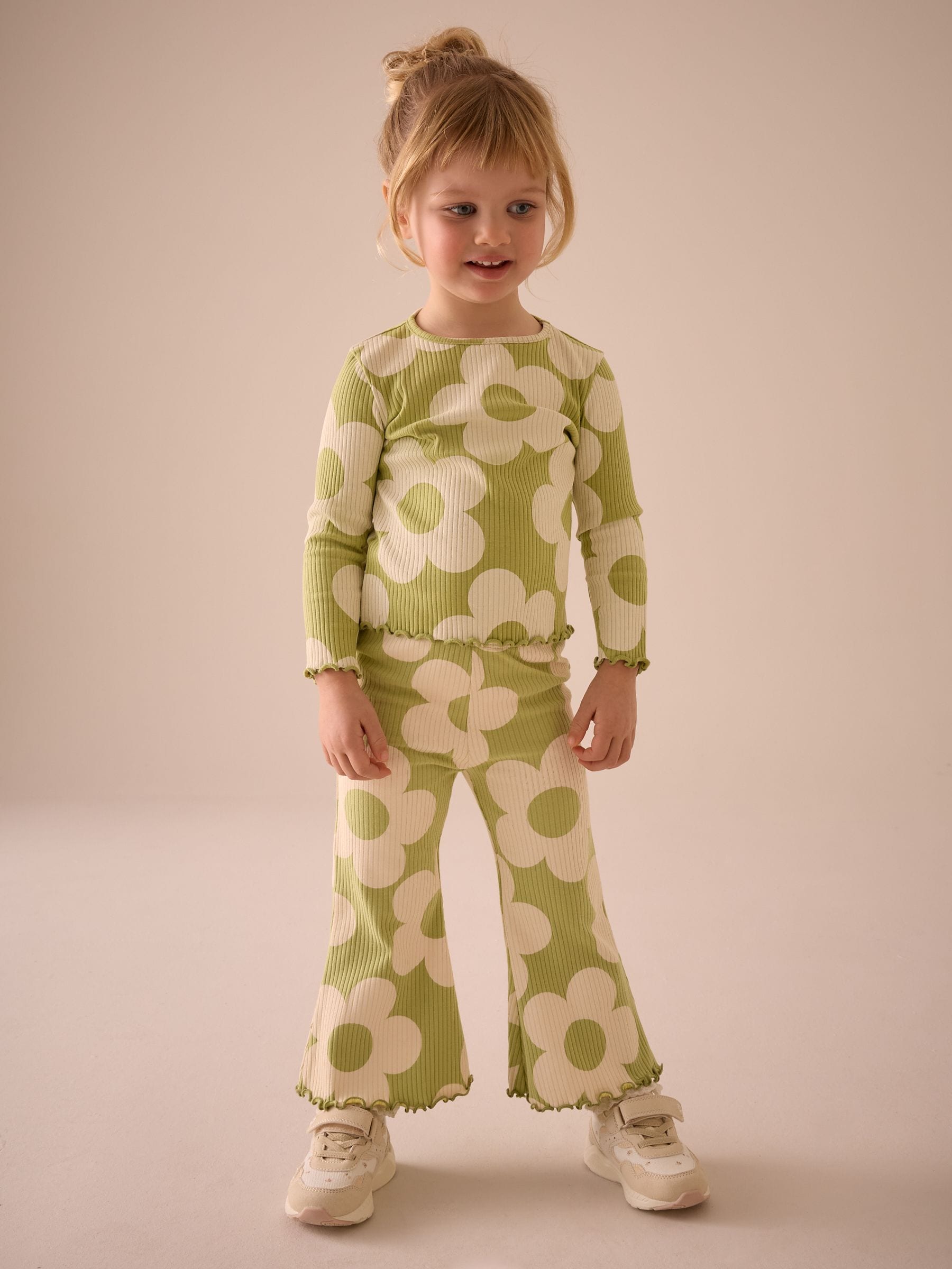 Green Flower Rib Long Sleeve T-Shirt (3mths-7yrs)