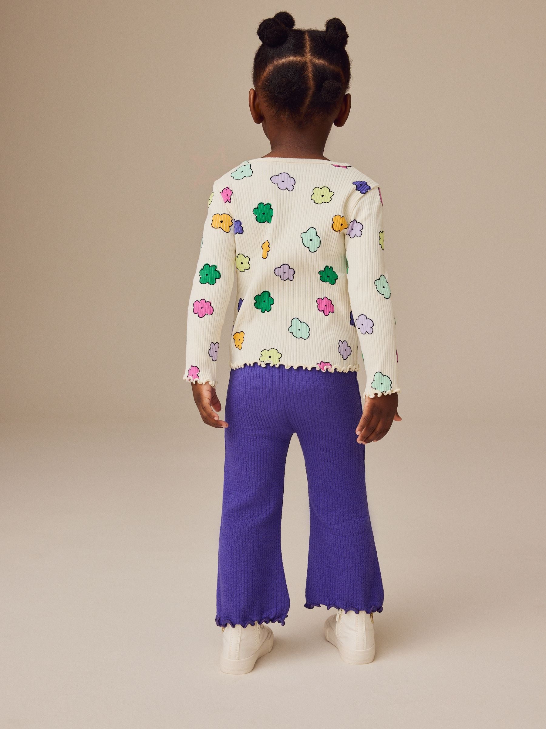 Cream Rainbow Flowers Rib Long Sleeve T-Shirt (3mths-7yrs)