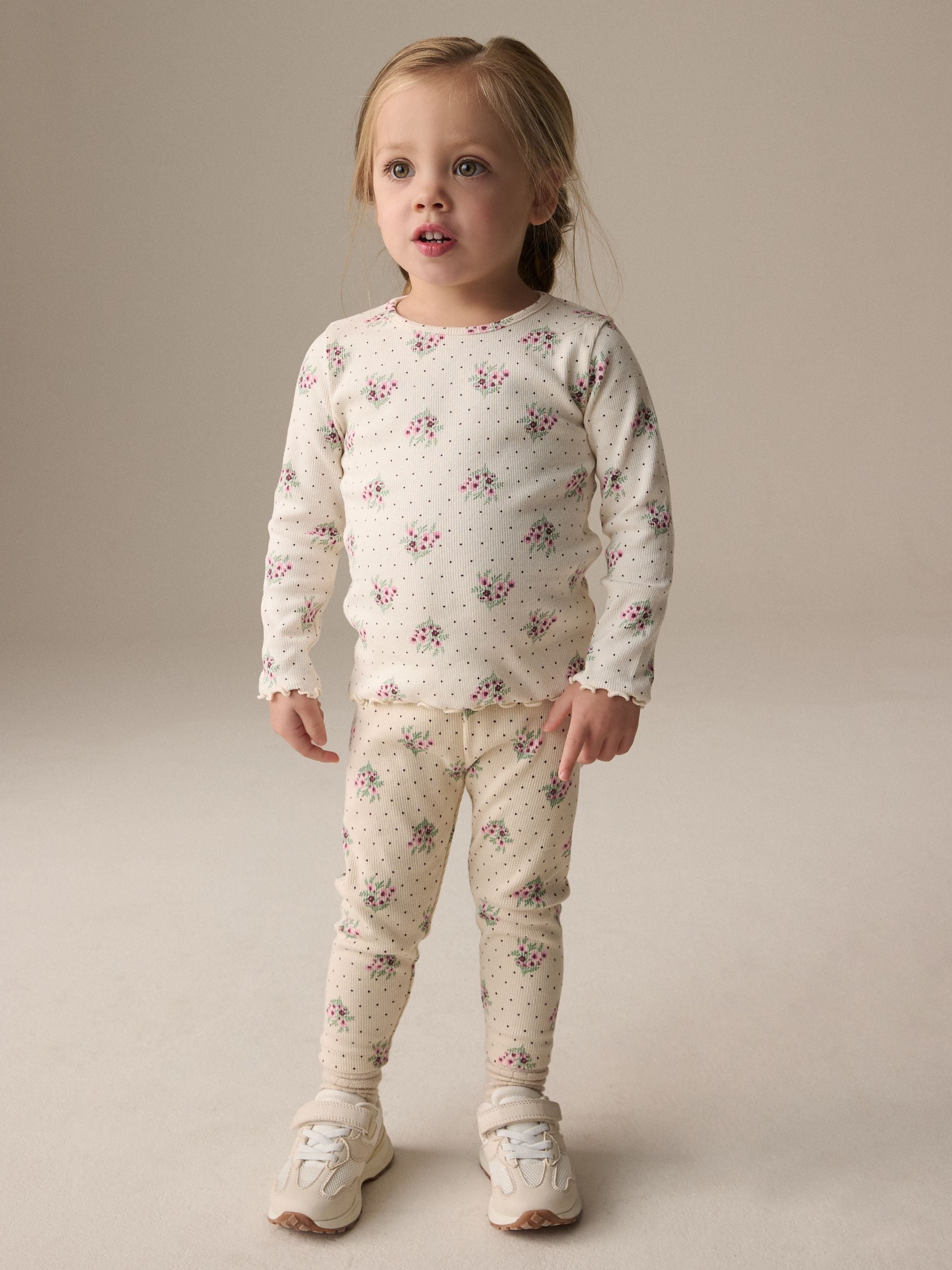 Cream Ditsy Floral Rib Long Sleeve T-Shirt (3mths-7yrs)