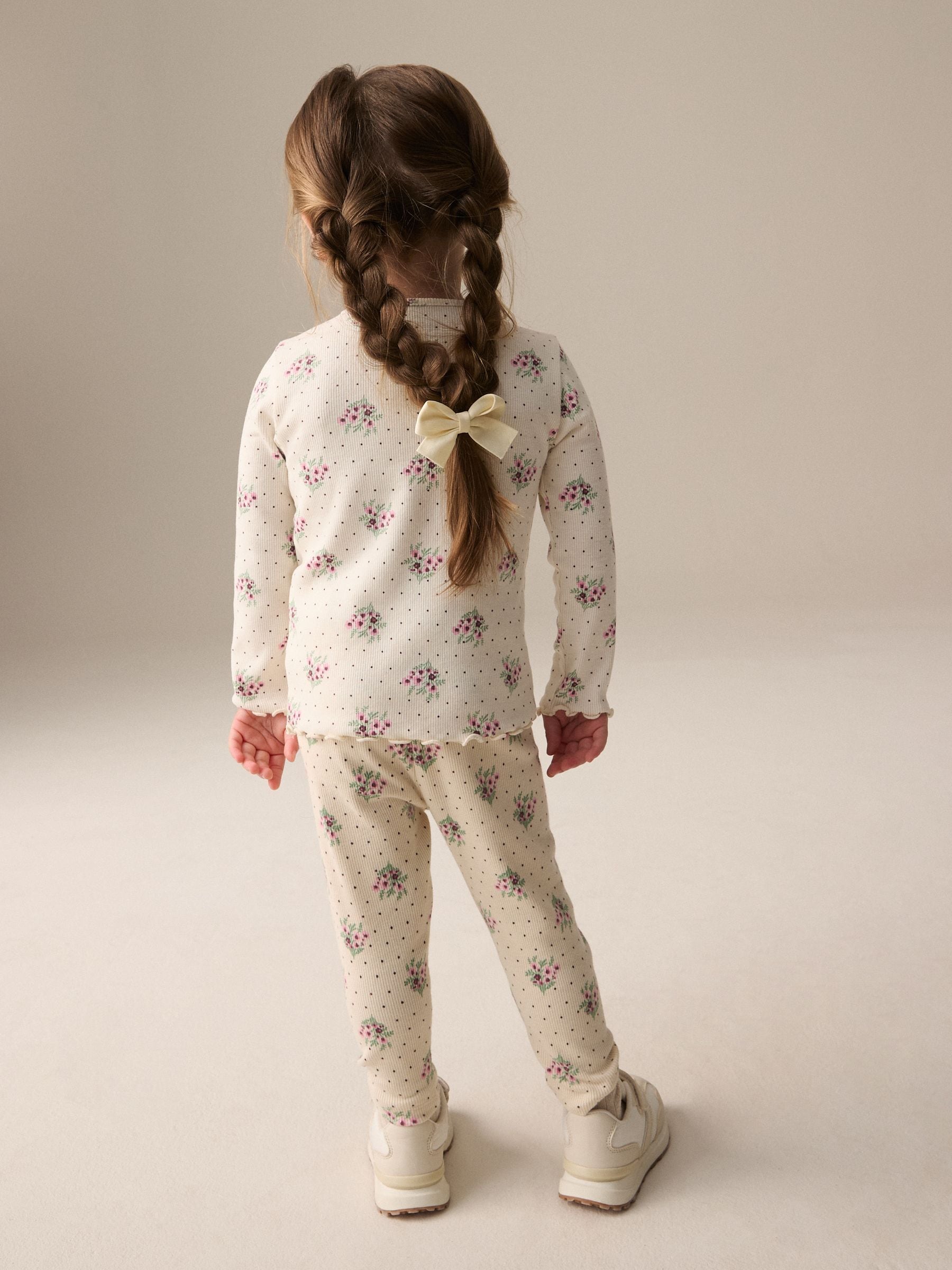 Cream Ditsy Floral Rib Long Sleeve T-Shirt (3mths-7yrs)