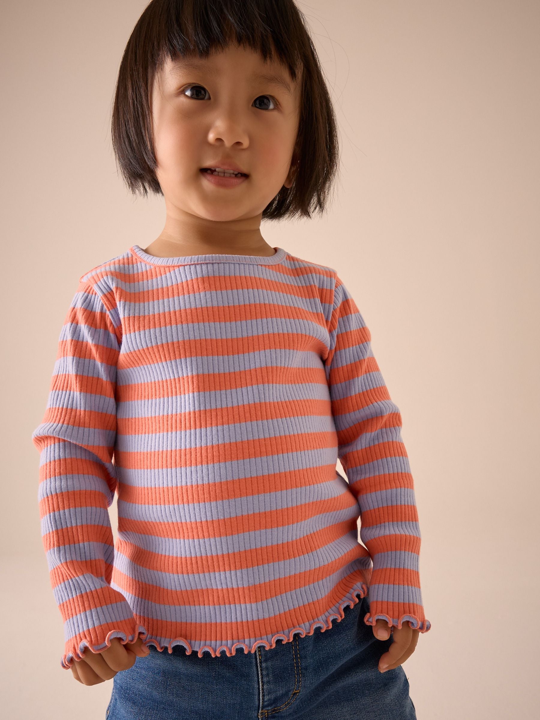 Orange/Purple Stripe Rib Long Sleeve T-Shirt (3mths-7yrs)