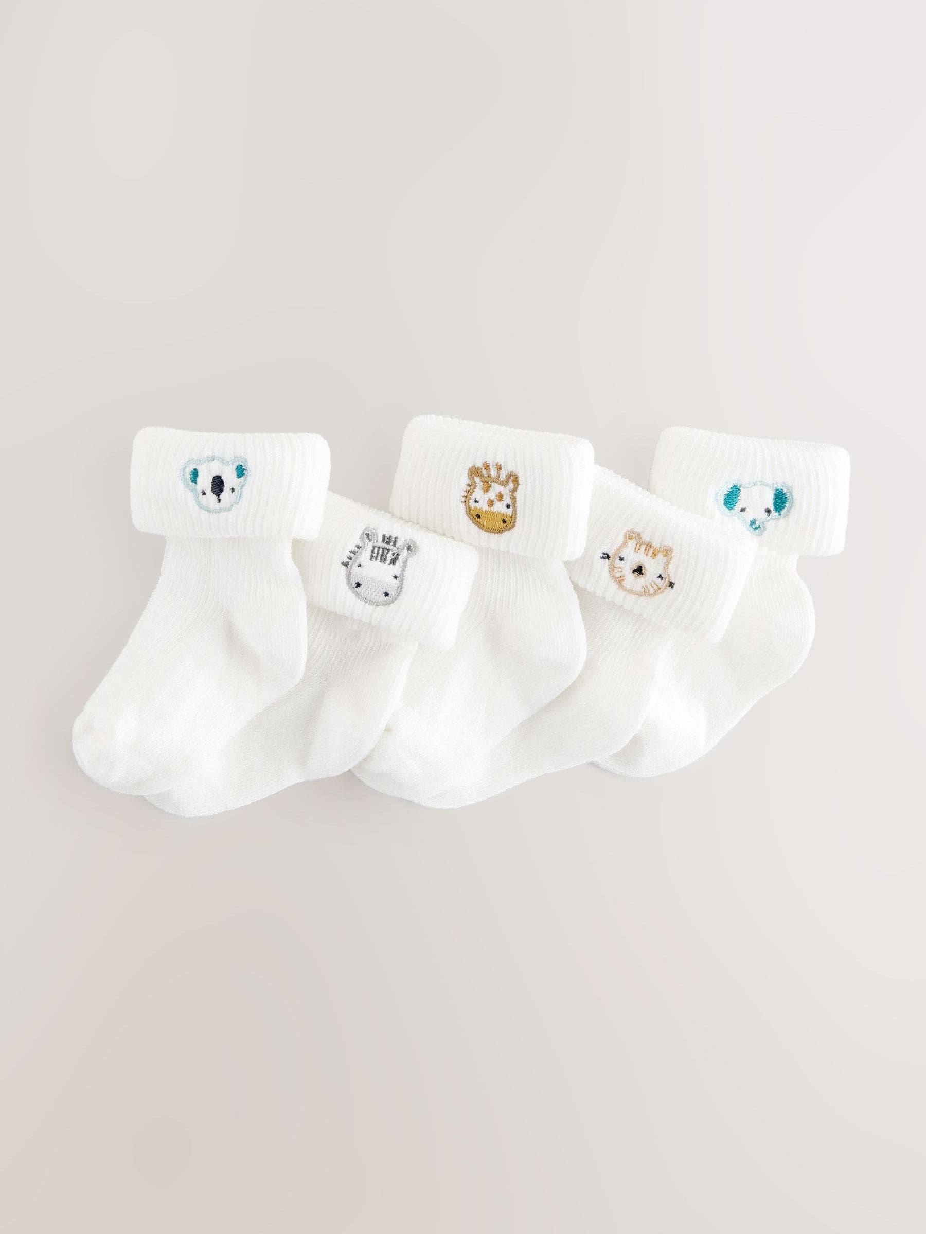 White Character Embroidered Roll Top Socks 5 Pack (0mths-2yrs)