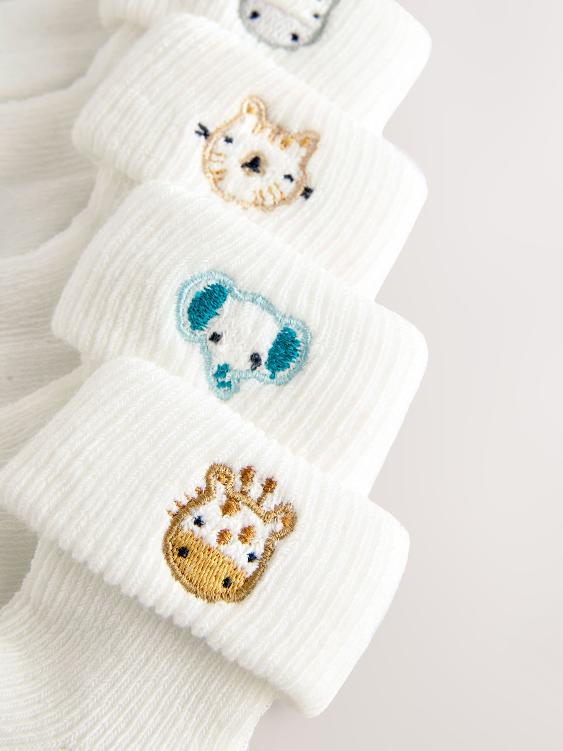 White Character Embroidered Roll Top Socks 5 Pack (0mths-2yrs)