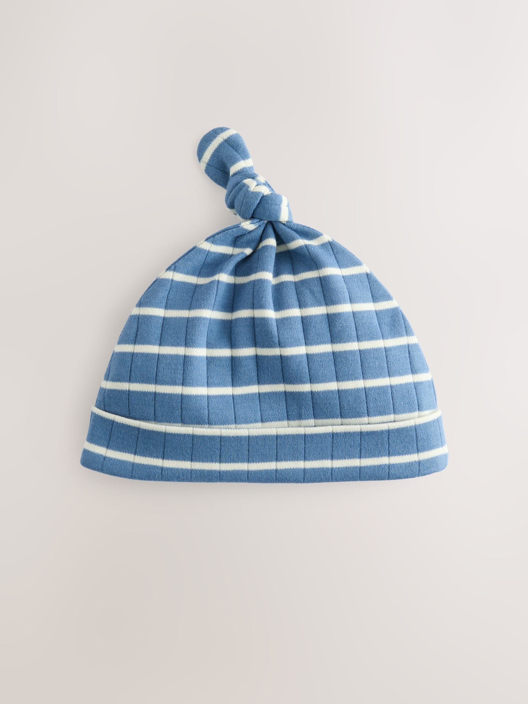 Blue Tie Top 100% Cotton Hats 3 Pack (0-18mths)