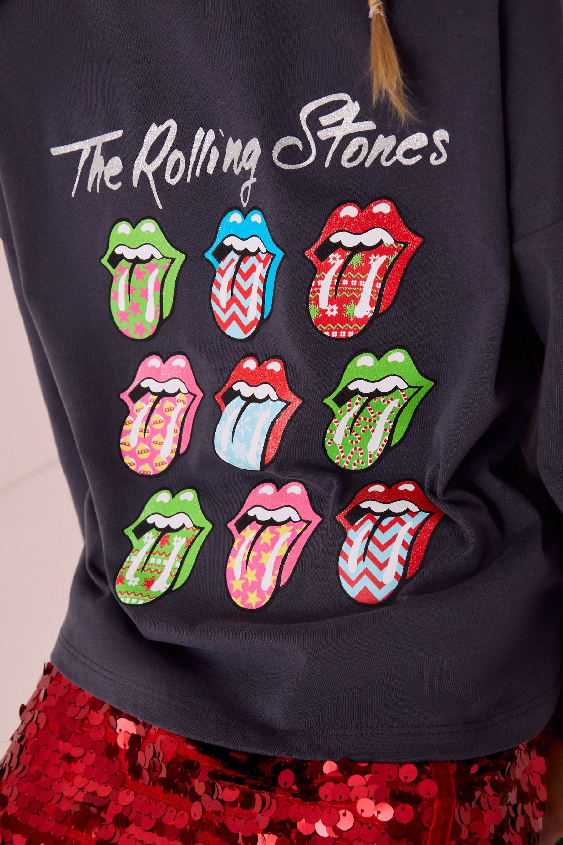 Charcoal Grey Rolling Stones Christmas Long Sleeve 100% Cotton Top (3-16yrs)