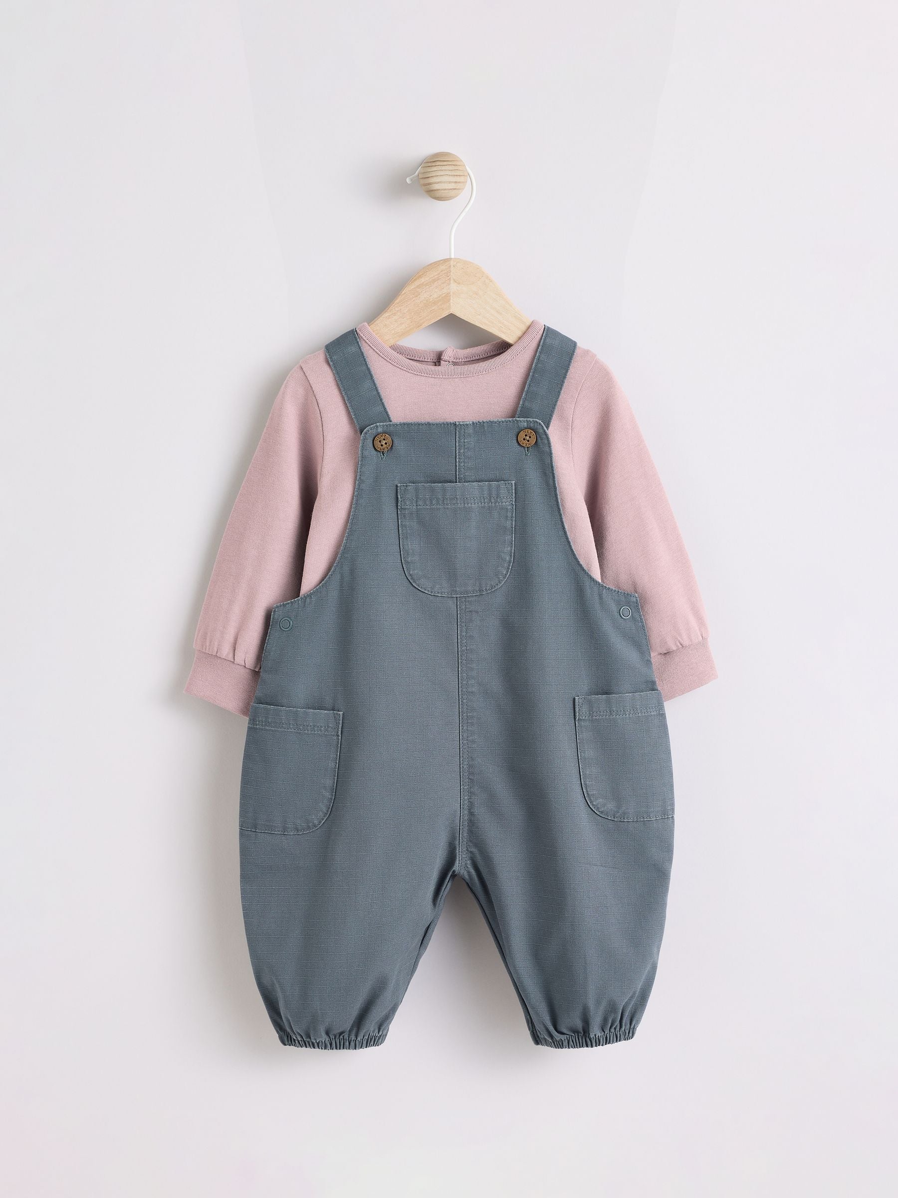 Charcoal Grey Baby Woven 100% Cotton Dungarees and Bodysuit Set (0mths-2yrs)