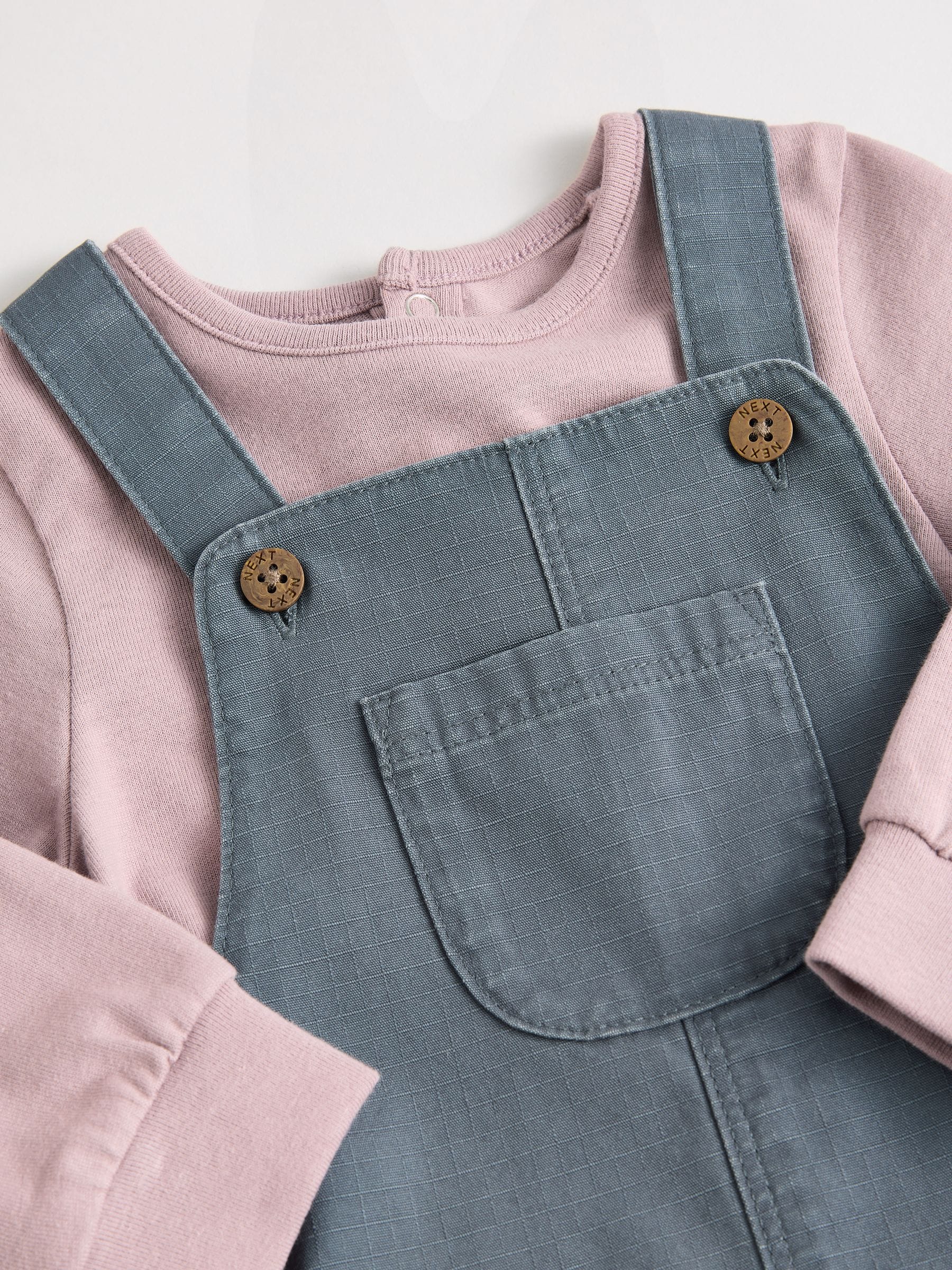 Charcoal Grey Baby Woven 100% Cotton Dungarees and Bodysuit Set (0mths-2yrs)