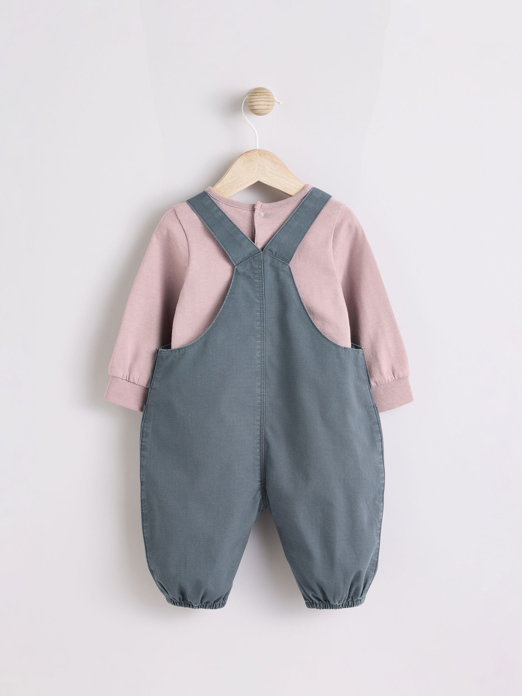 Charcoal Grey Baby Woven 100% Cotton Dungarees and Bodysuit Set (0mths-2yrs)