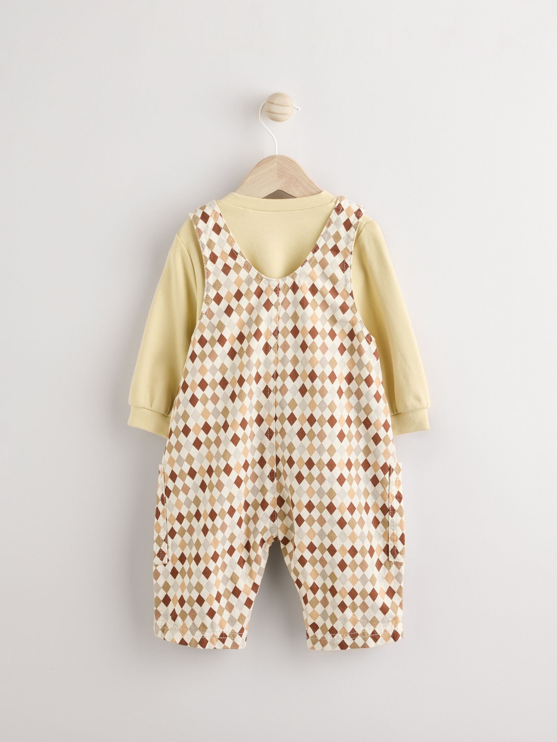 Mineral Harlequin Baby Woven 100% Cotton Dungarees and Bodysuit Set (0mths-2yrs)