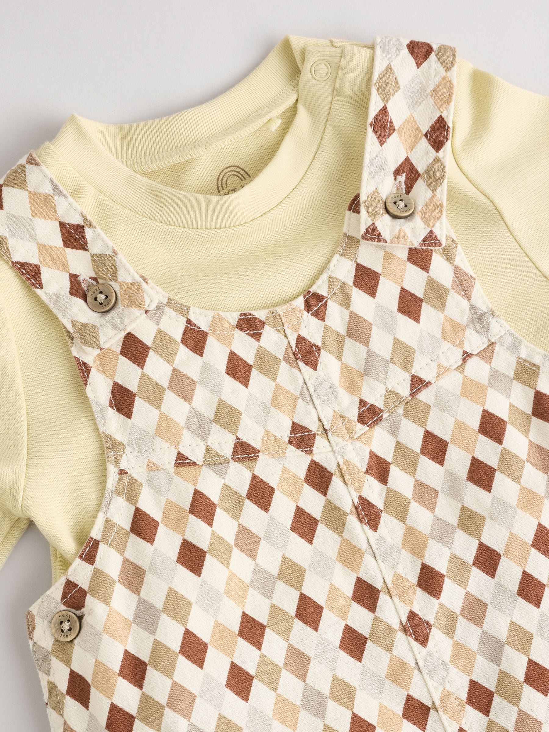 Mineral Harlequin Baby Woven 100% Cotton Dungarees and Bodysuit Set (0mths-2yrs)