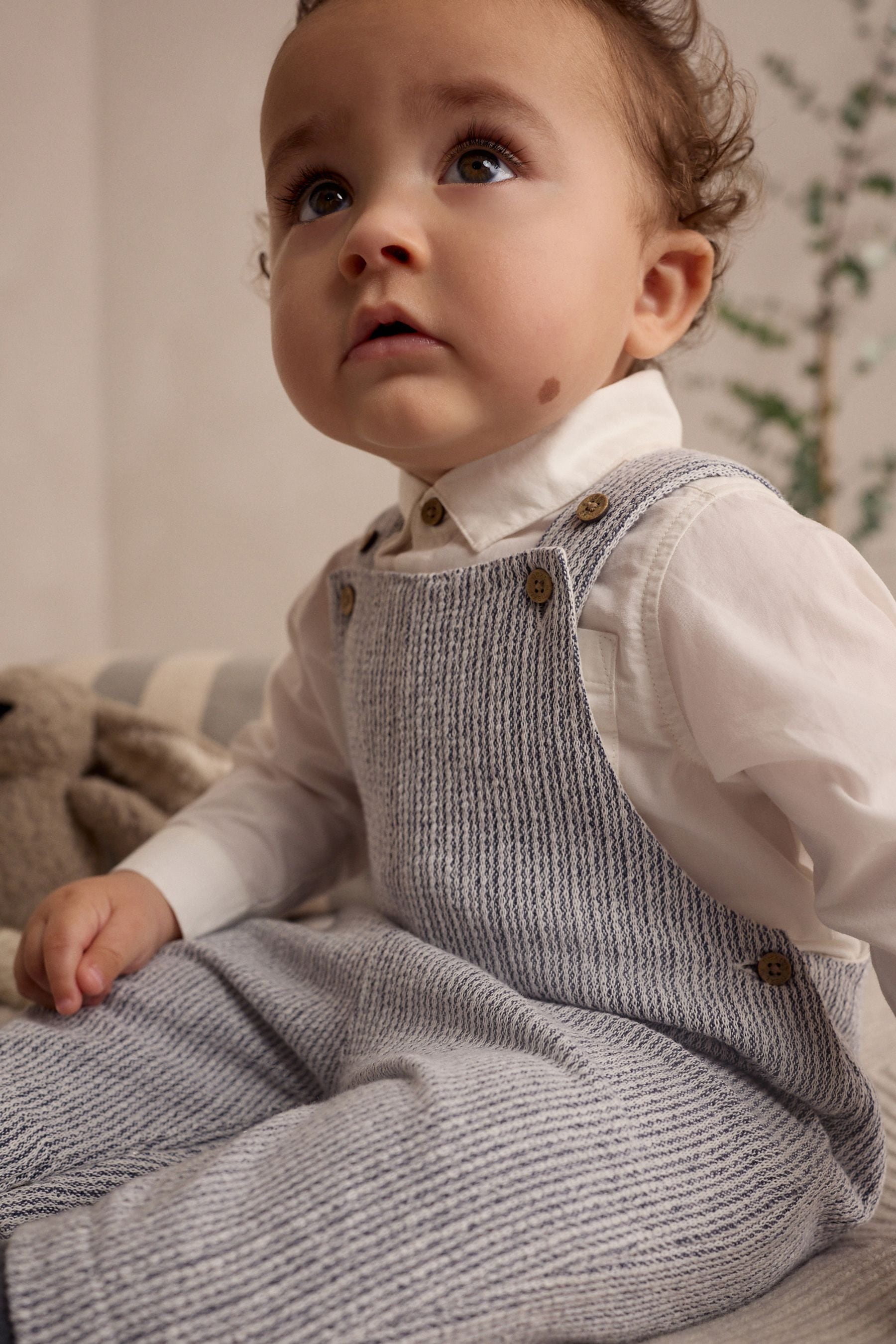 Grey/White Baby Woven 100% Cotton Dungaree and Bodysuit Set (0mths-3yrs)