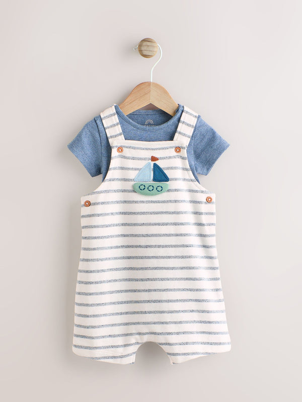 Blue Nautical Jersey 100% Cotton Dungaree and Bodysuit Baby Set (0mths-2yrs)