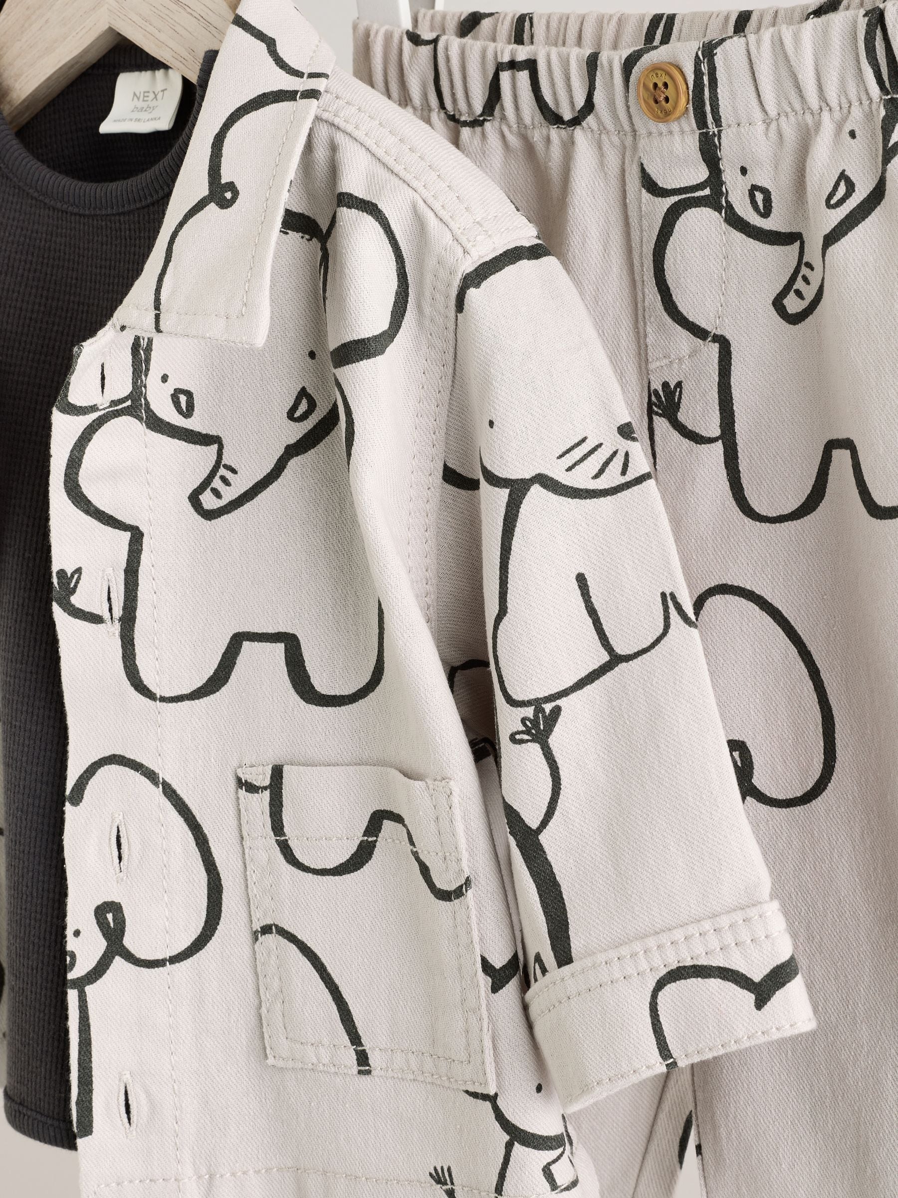 Mono Elephant Baby Shirt And Trousers 100% Cotton Set 3 Piece (0mths-2yrs)