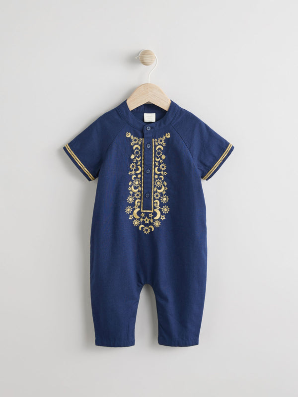 Navy Baby Occasion 100% Cotton Romper (0mths-2yrs)