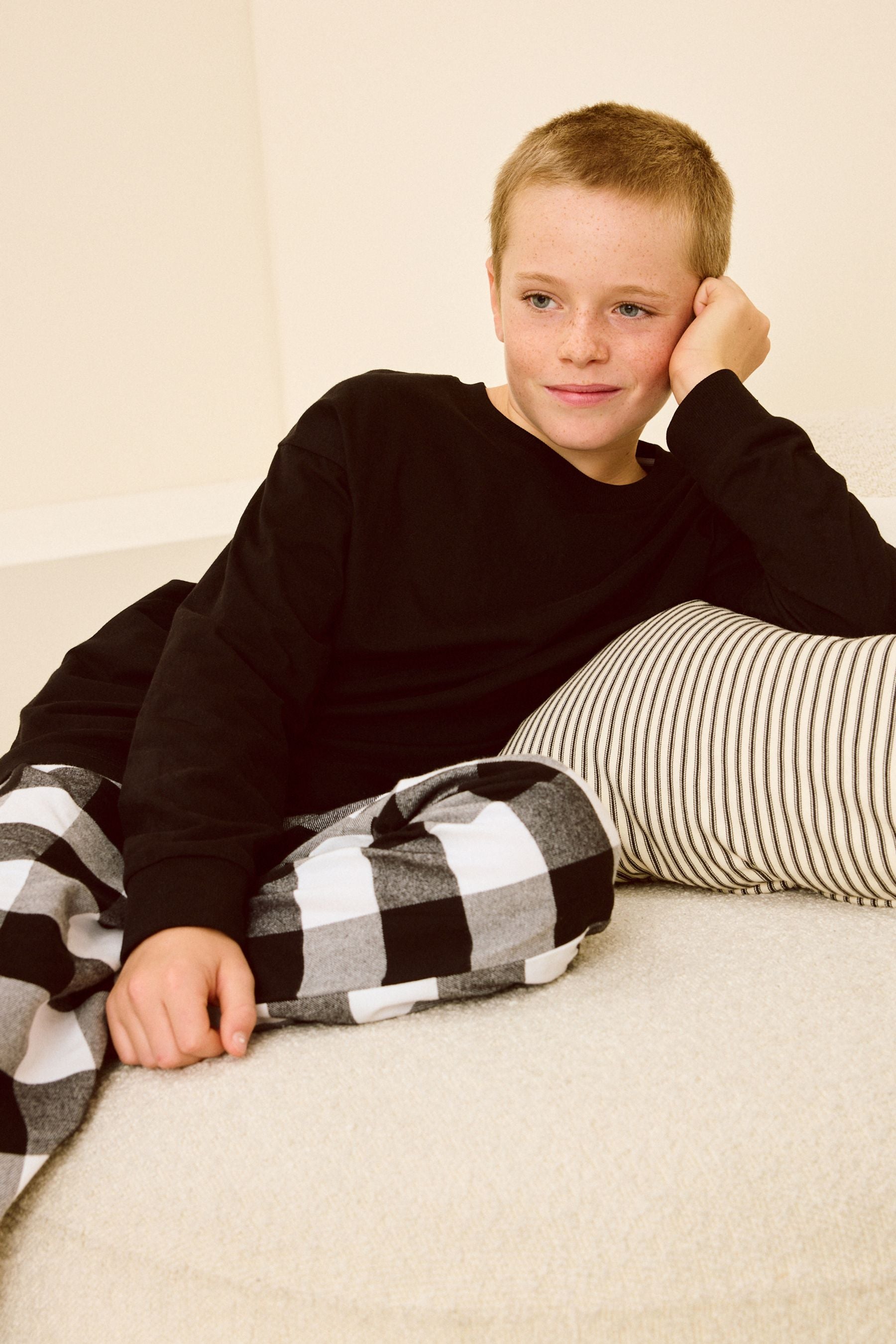 Monochrome Check Single Woven Pyjamas (4-16yrs)