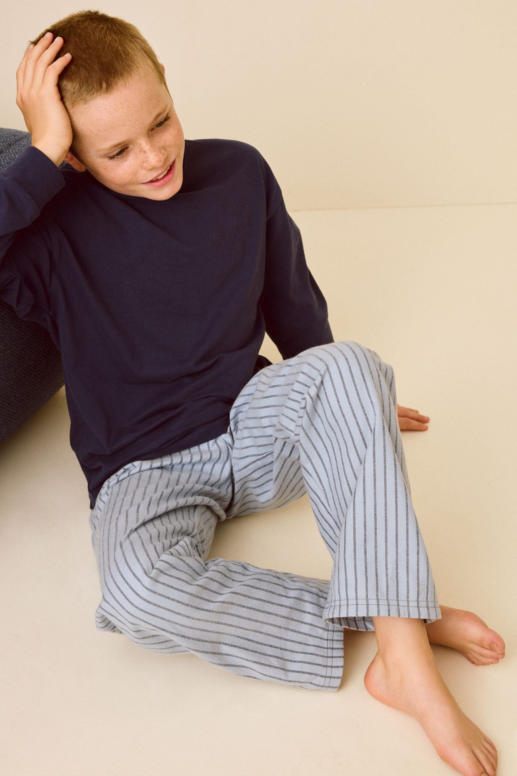 Blue/White Stripe Single Woven Pyjamas (4-16yrs)