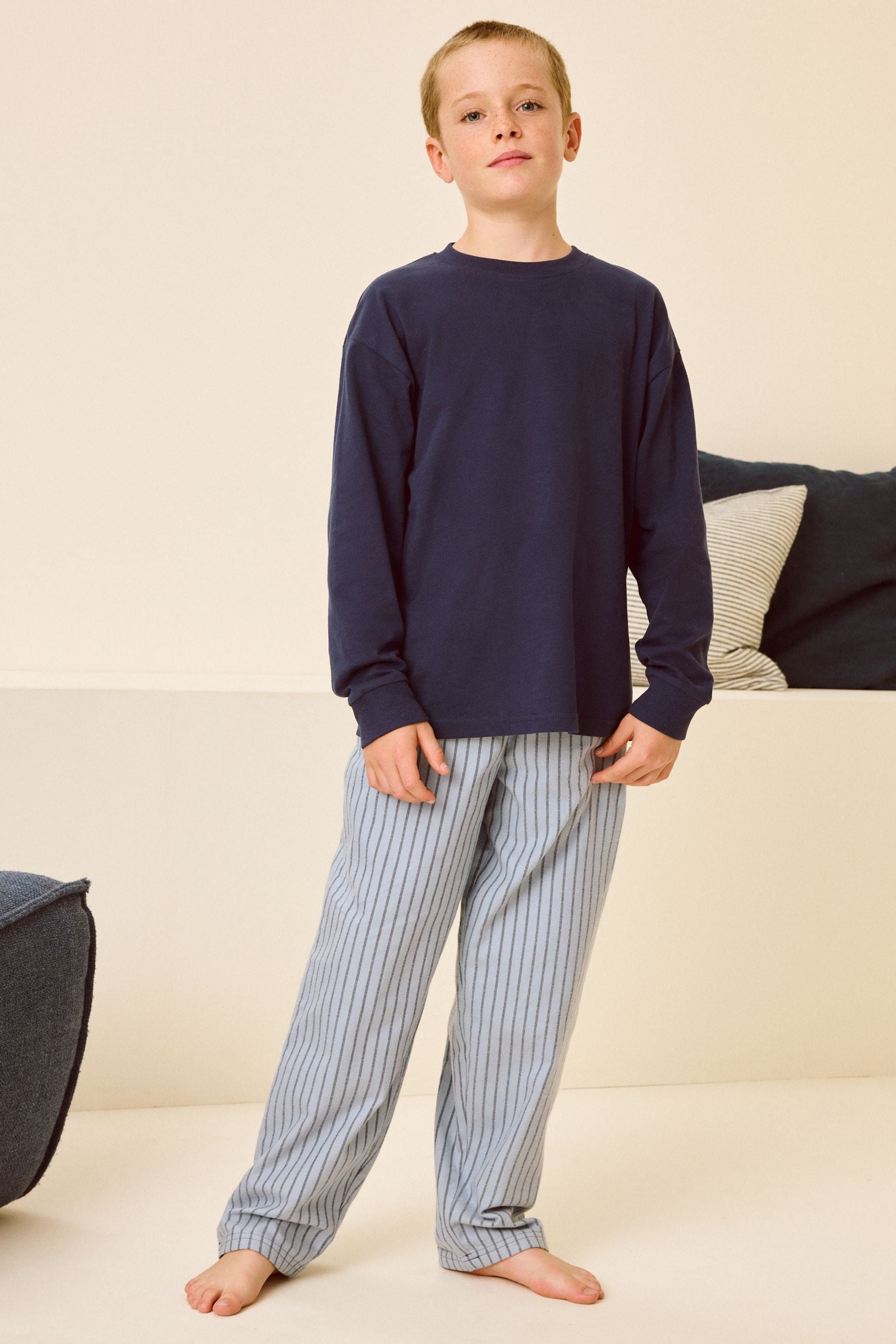 Blue/White Stripe Single Woven Pyjamas (4-16yrs)