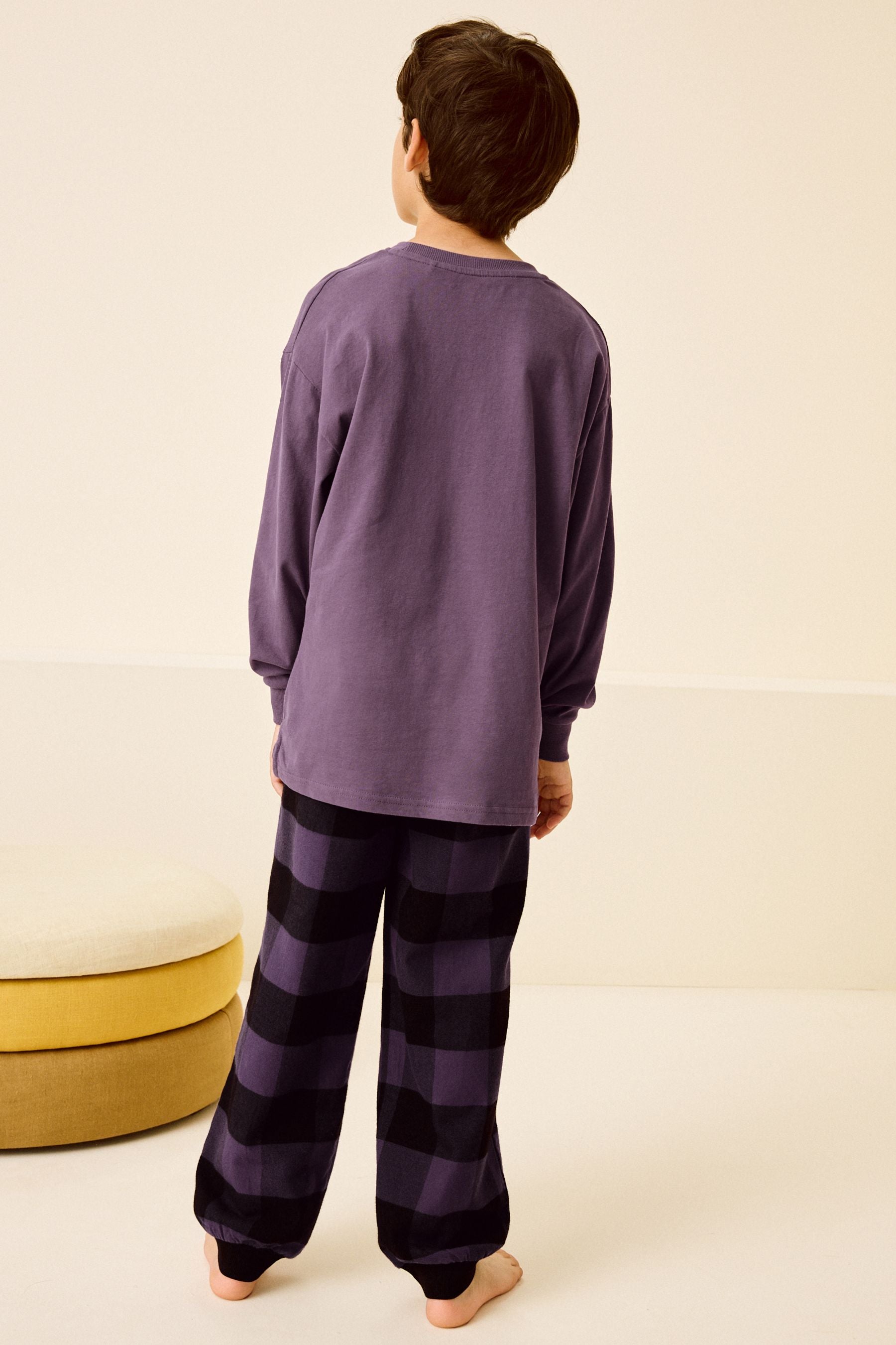 Purple Check 100% Cotton Single Long Sleeve Long Leg Woven Pyjamas (4-16yrs)