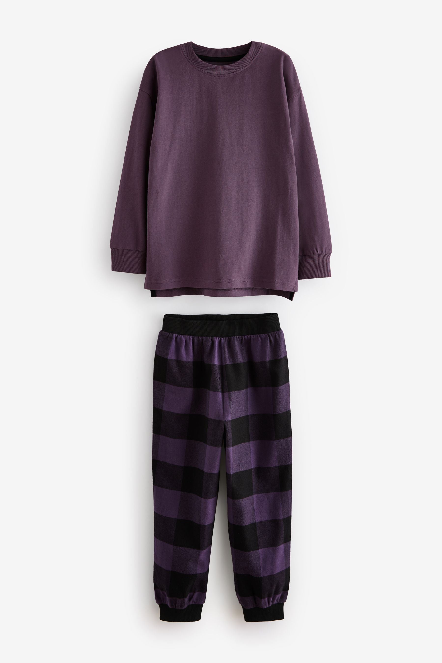 Purple Check 100% Cotton Single Long Sleeve Long Leg Woven Pyjamas (4-16yrs)