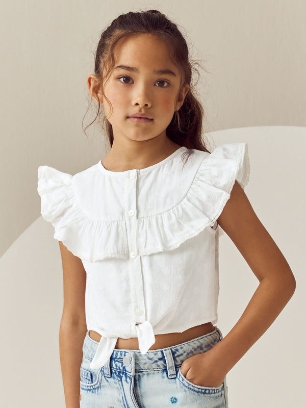 White 100% Cotton Tie Front Blouse (3-16yrs)