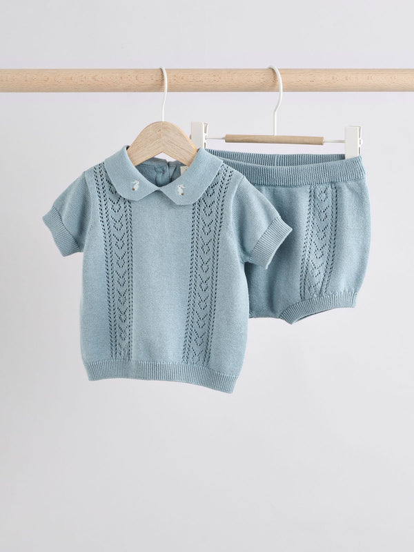 Blue Baby Knitted 100% Cotton Top and Short Set (0mths-2yrs)