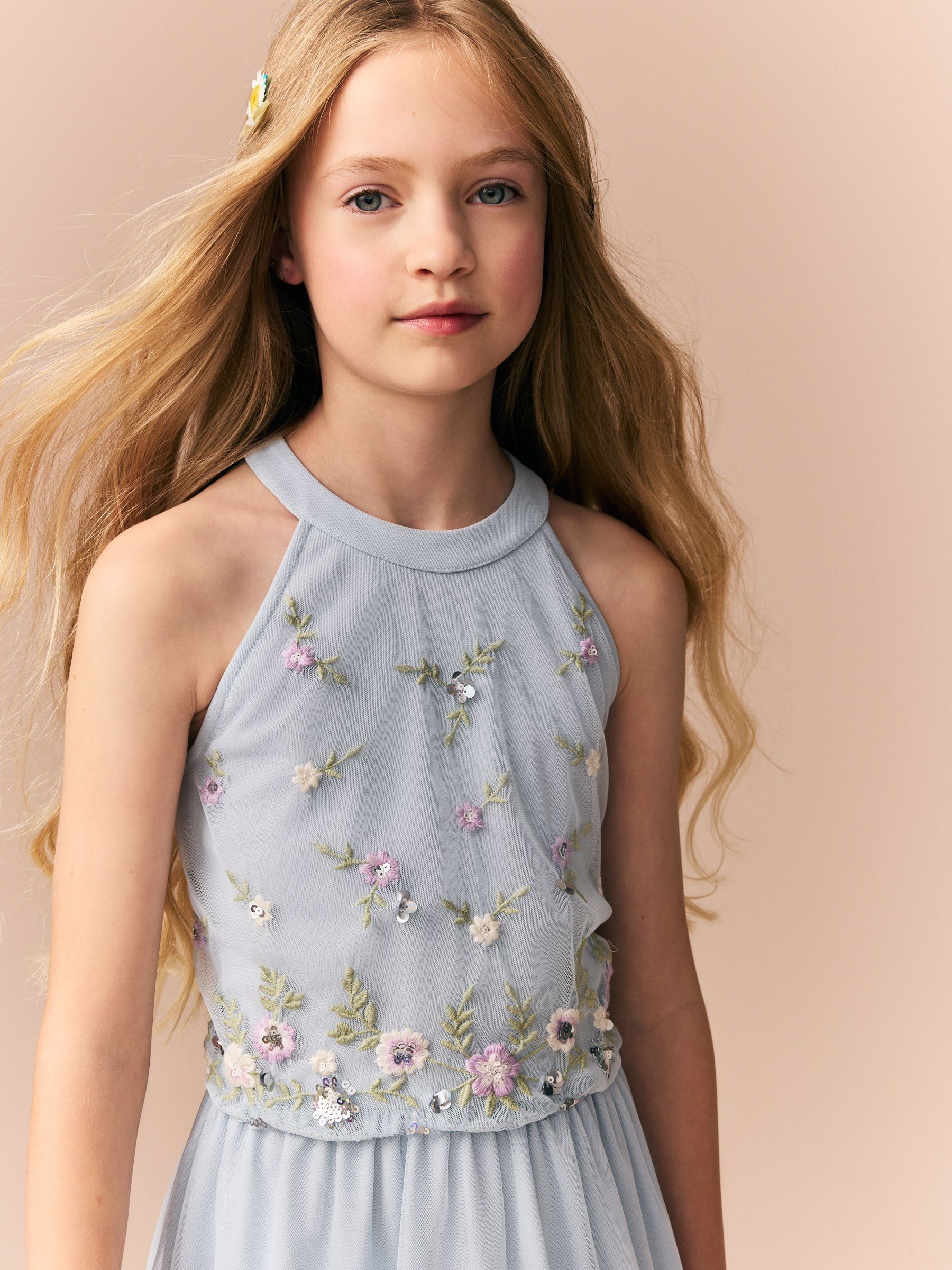 Pale Blue Embellished Occasion Dress (6-16yrs)