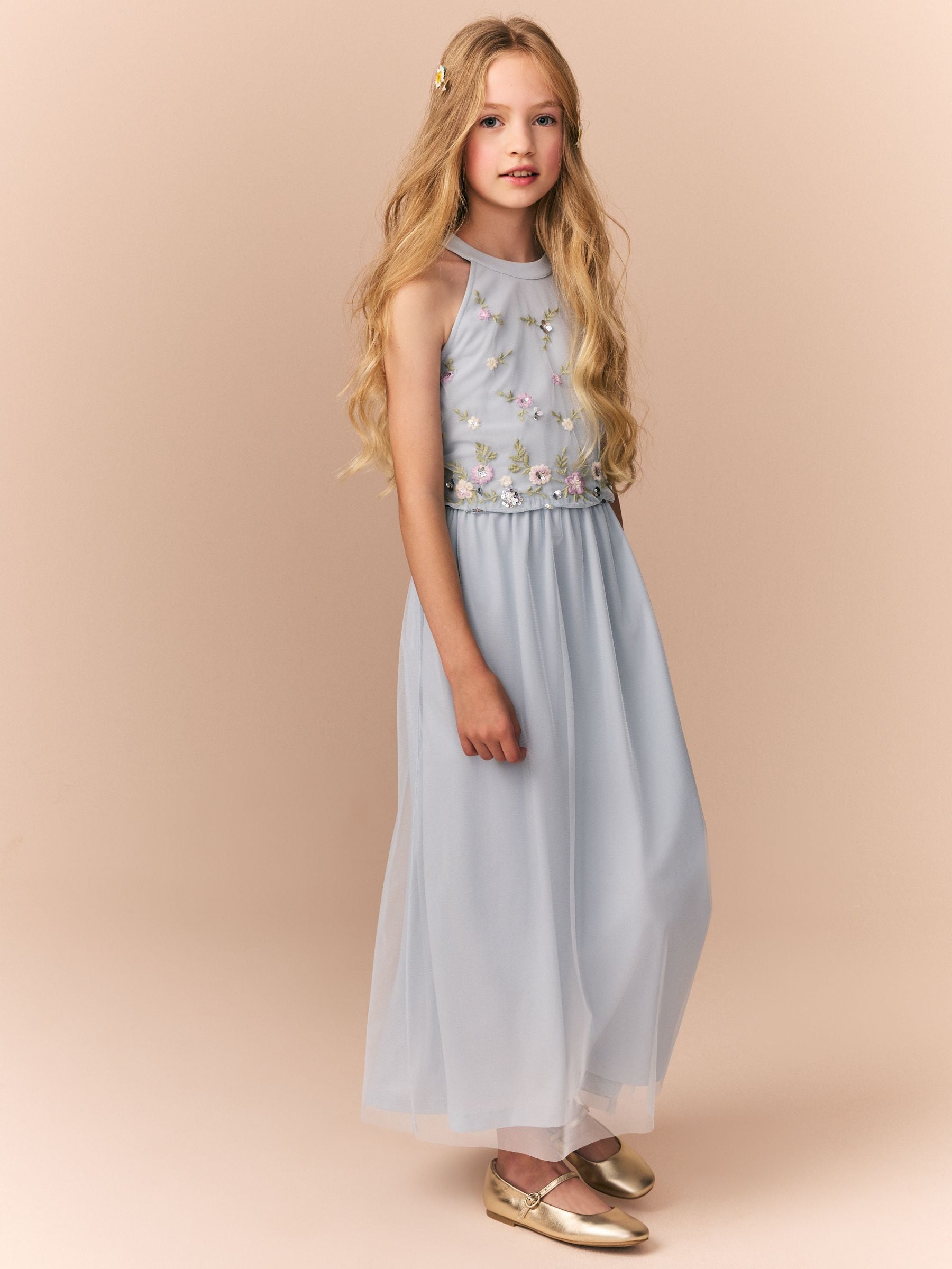 Pale Blue Embellished Occasion Dress (6-16yrs)