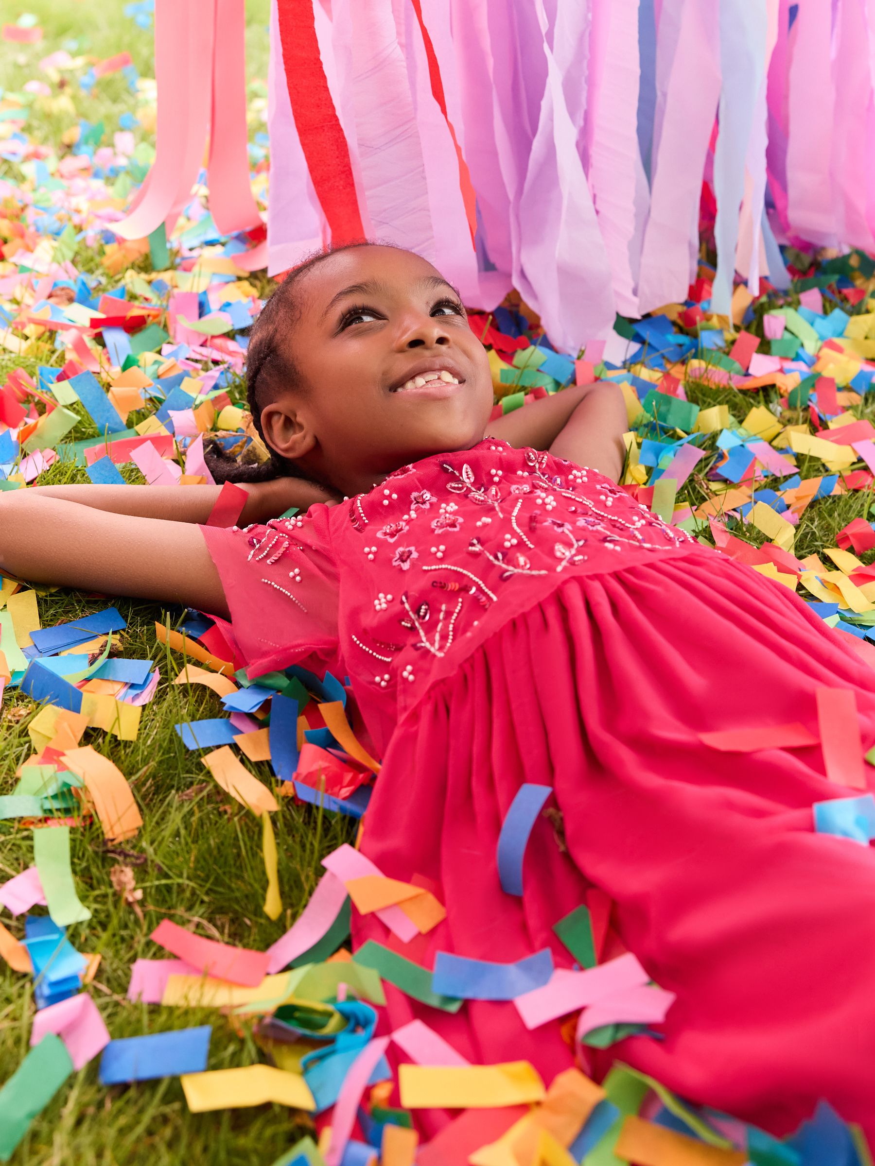 Bright Pink Sequin Embellished Mesh Dress (3-16yrs)