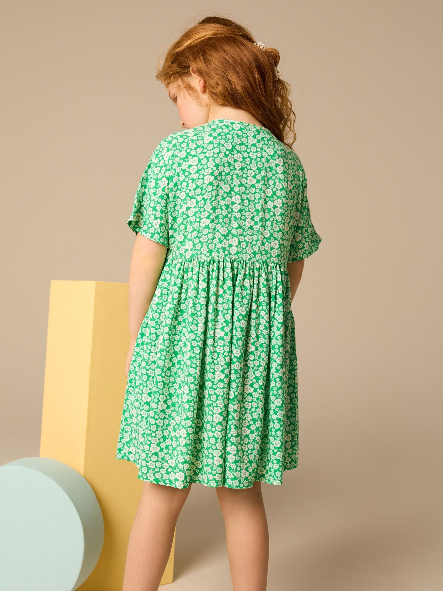 Green Ditsy Button Dress (3-16yrs)