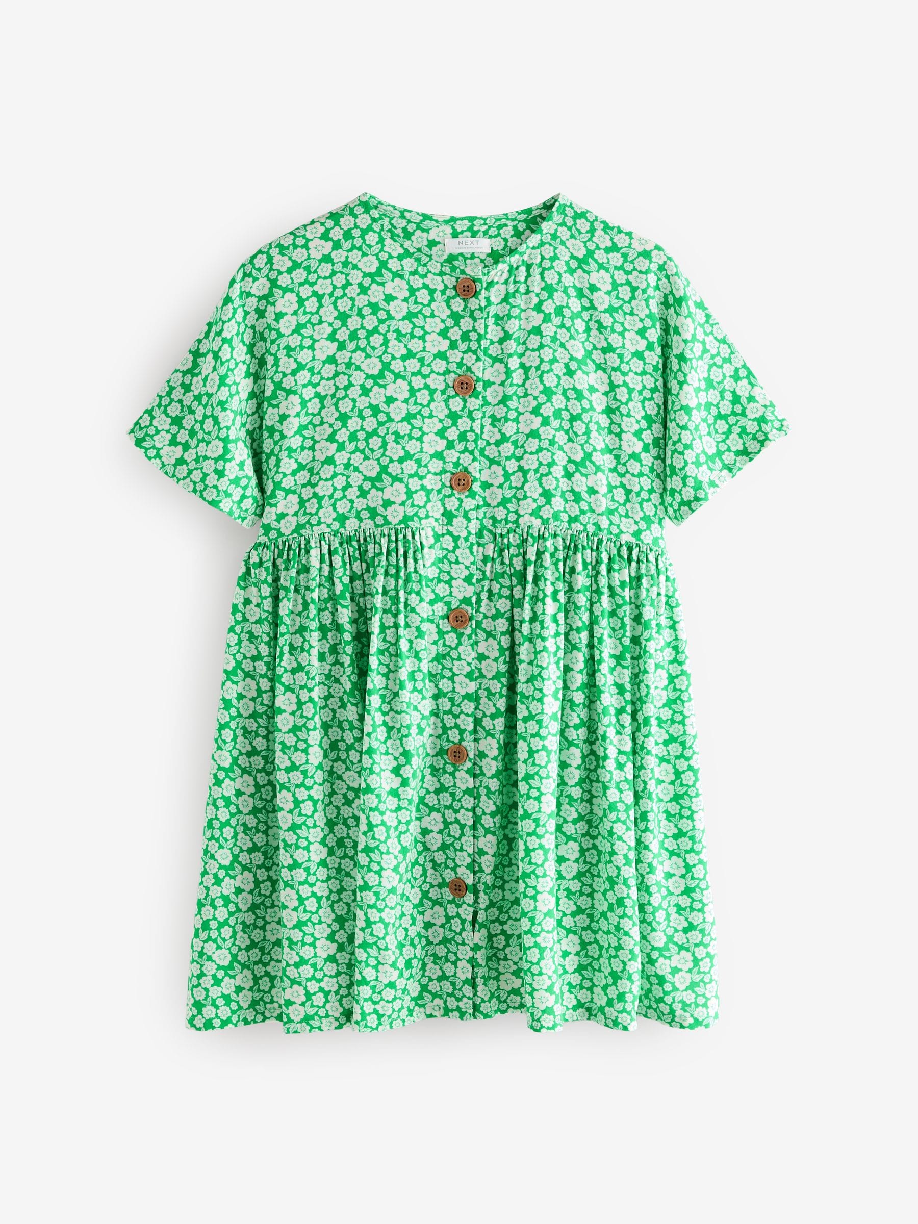 Green Ditsy Button Dress (3-16yrs)