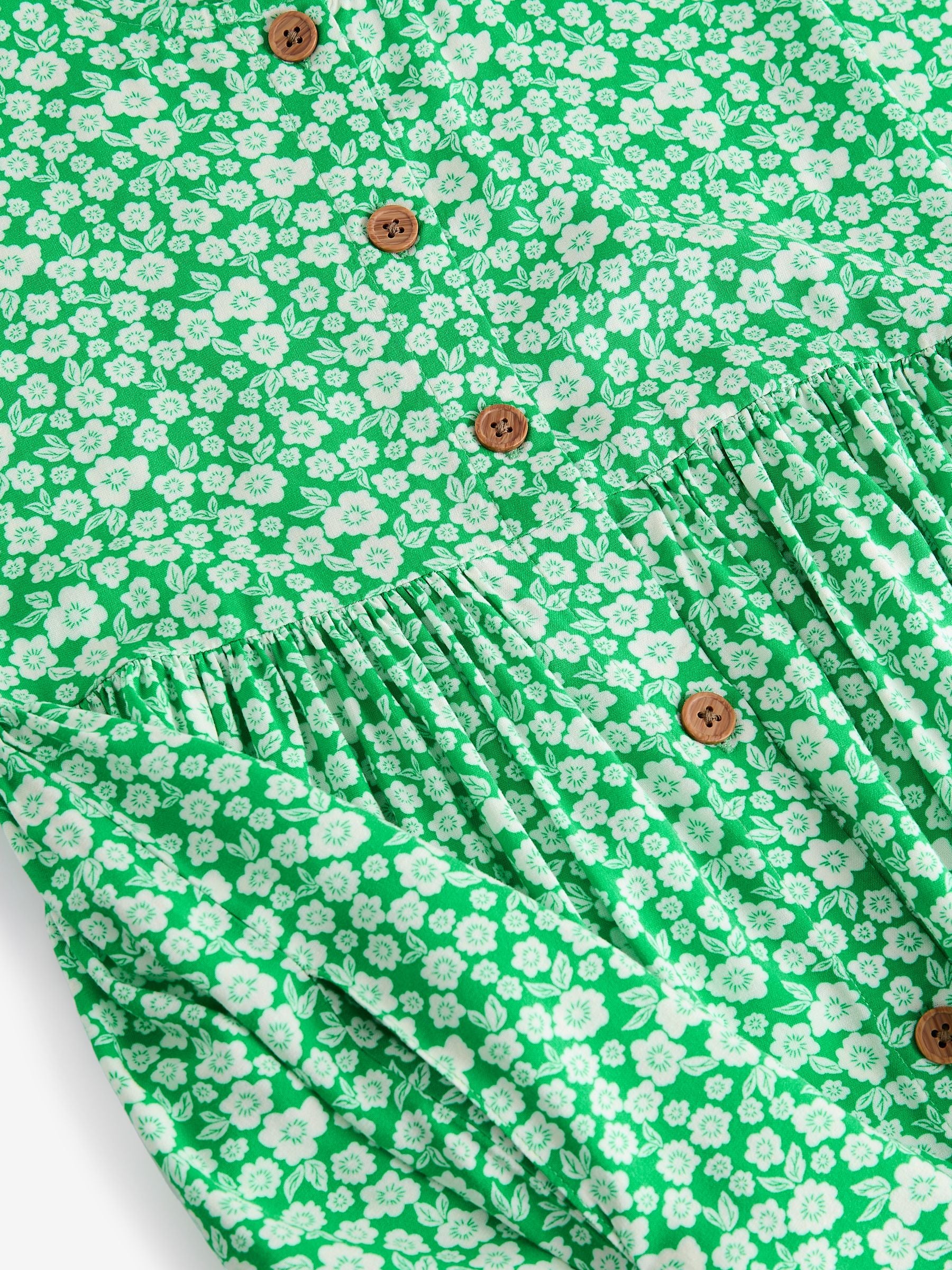 Green Ditsy Button Dress (3-16yrs)