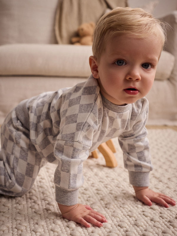 Grey Checkerboard Baby 100% Cotton Top And Leggings Set