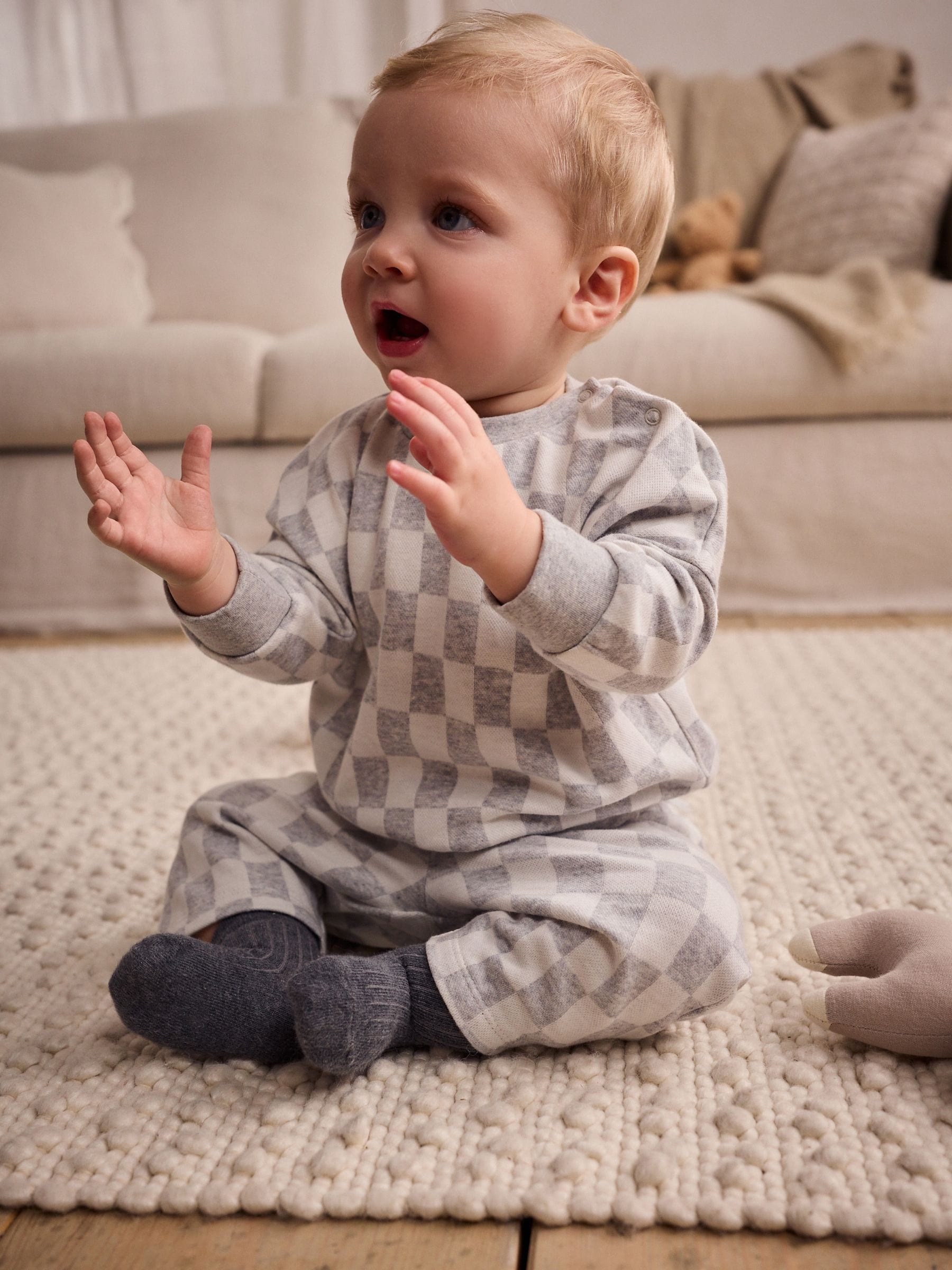 Grey Checkerboard Baby 100% Cotton Top And Leggings Set