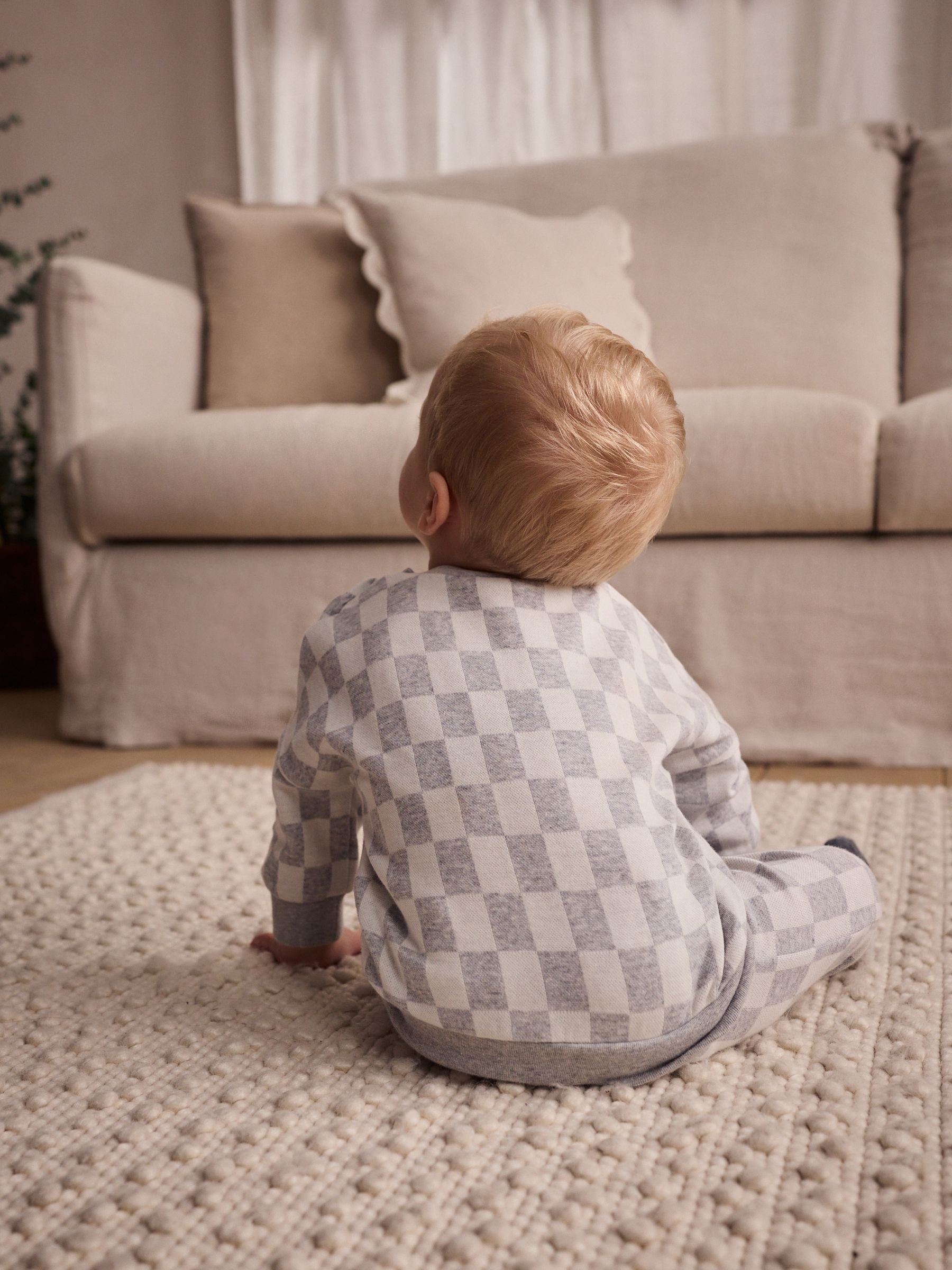 Grey Checkerboard Baby 100% Cotton Top And Leggings Set