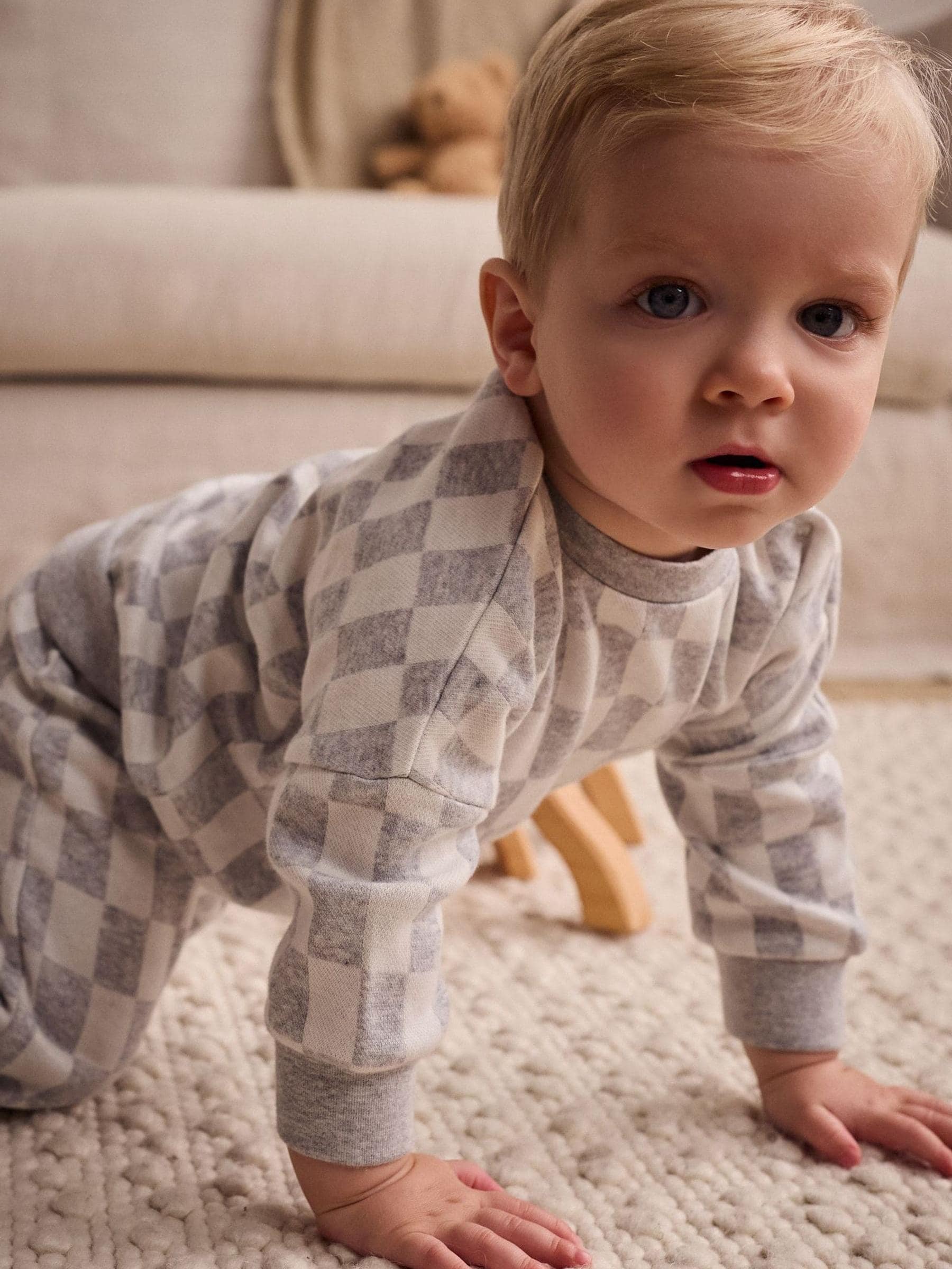 Grey Checkerboard Baby 100% Cotton Top And Leggings Set