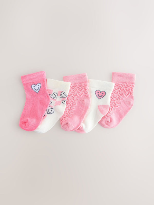 Pink Face Baby Socks 5 Pack (0mths-2yrs)