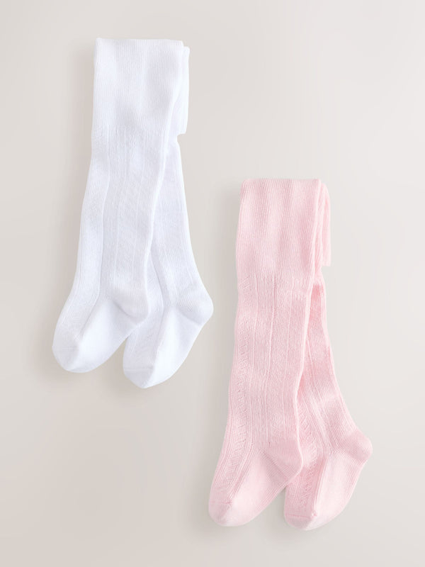 Pink/White Baby Pelerine Tights 2 Pack (0mths-2yrs)