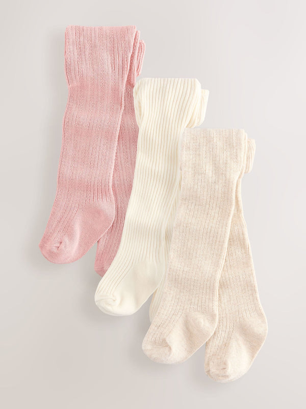 Pink Neutral Textured Baby Tights 3 Pack (0mths-2yrs)